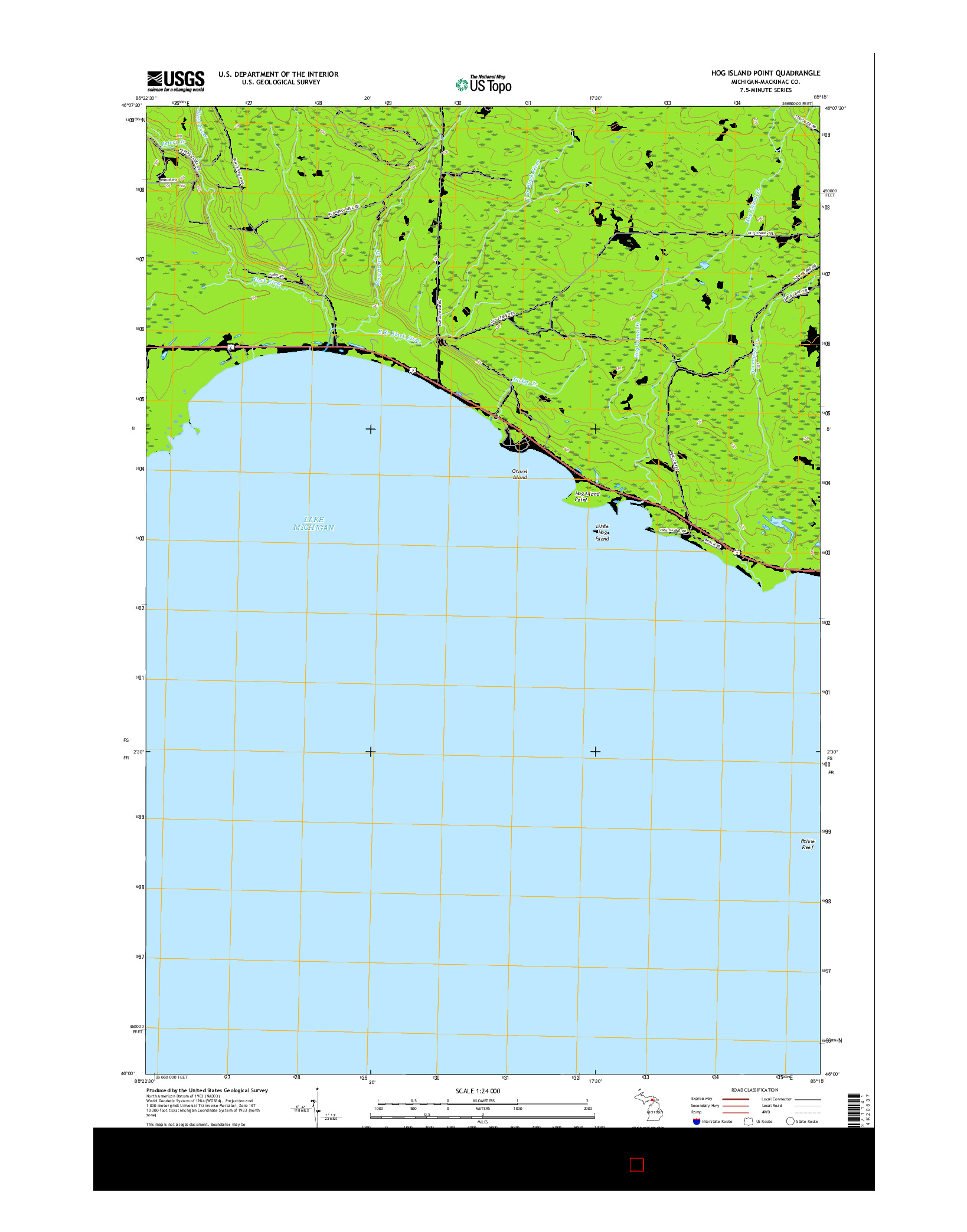 USGS US TOPO 7.5-MINUTE MAP FOR HOG ISLAND POINT, MI 2017