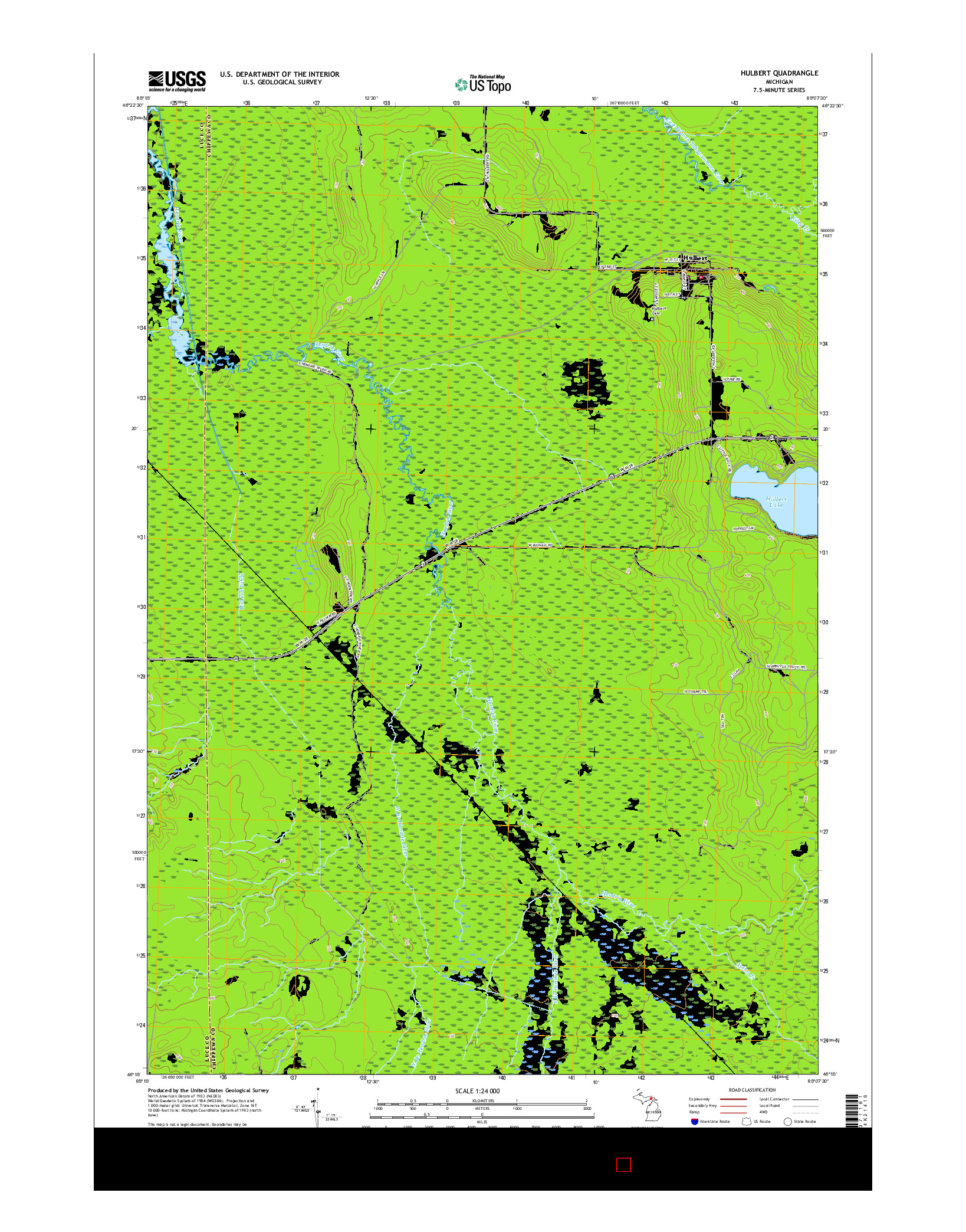 USGS US TOPO 7.5-MINUTE MAP FOR HULBERT, MI 2017