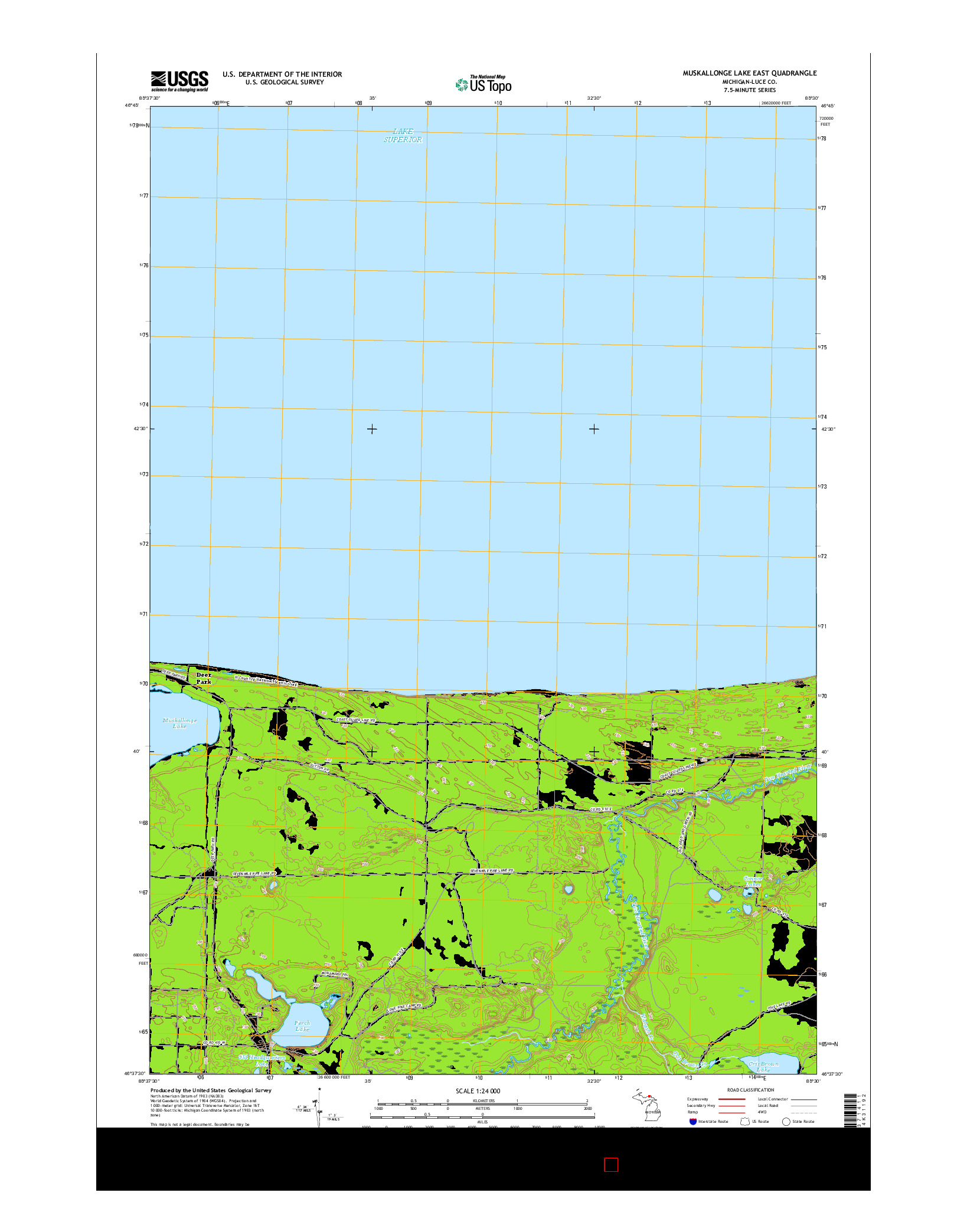 USGS US TOPO 7.5-MINUTE MAP FOR MUSKALLONGE LAKE EAST, MI 2017