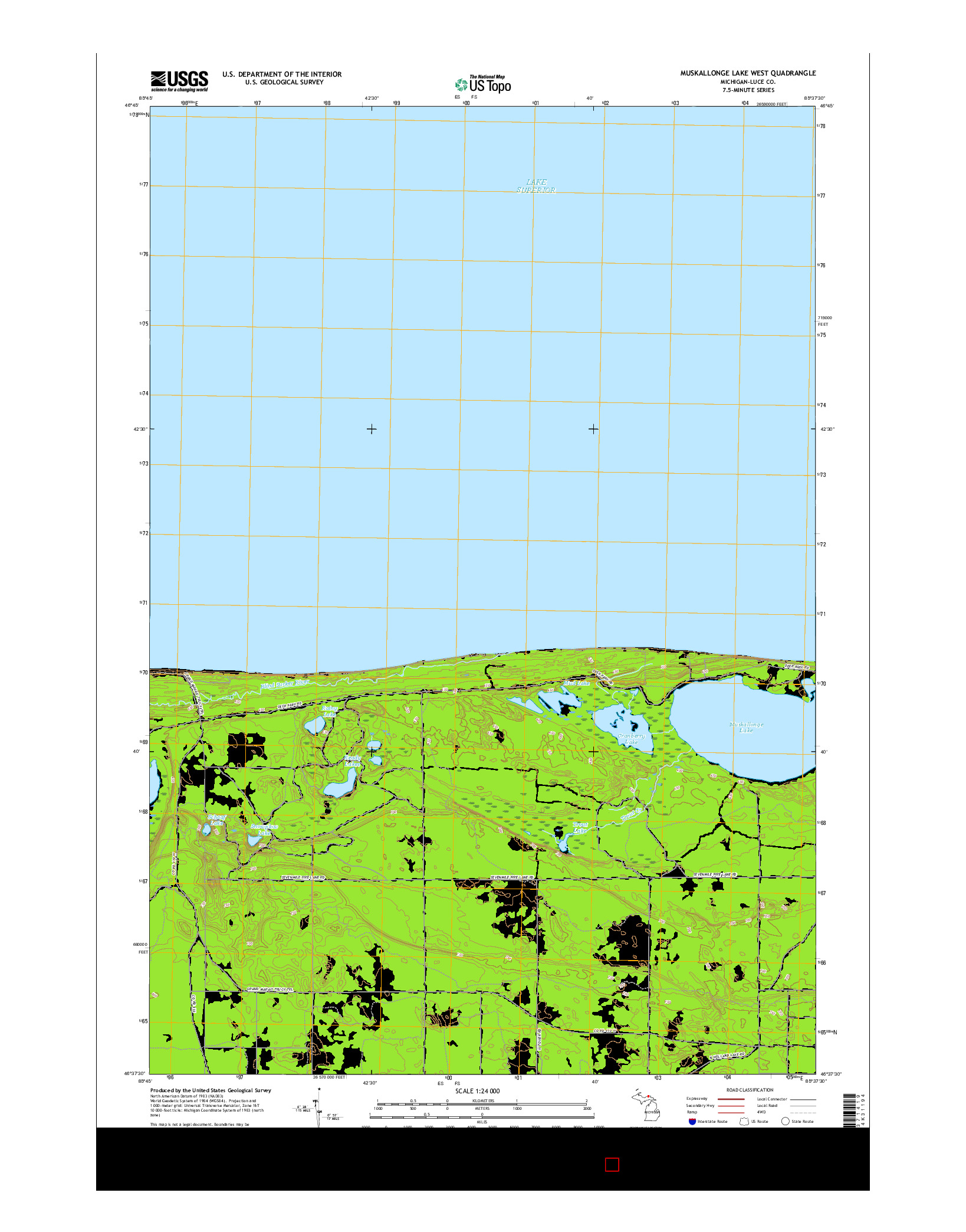 USGS US TOPO 7.5-MINUTE MAP FOR MUSKALLONGE LAKE WEST, MI 2017