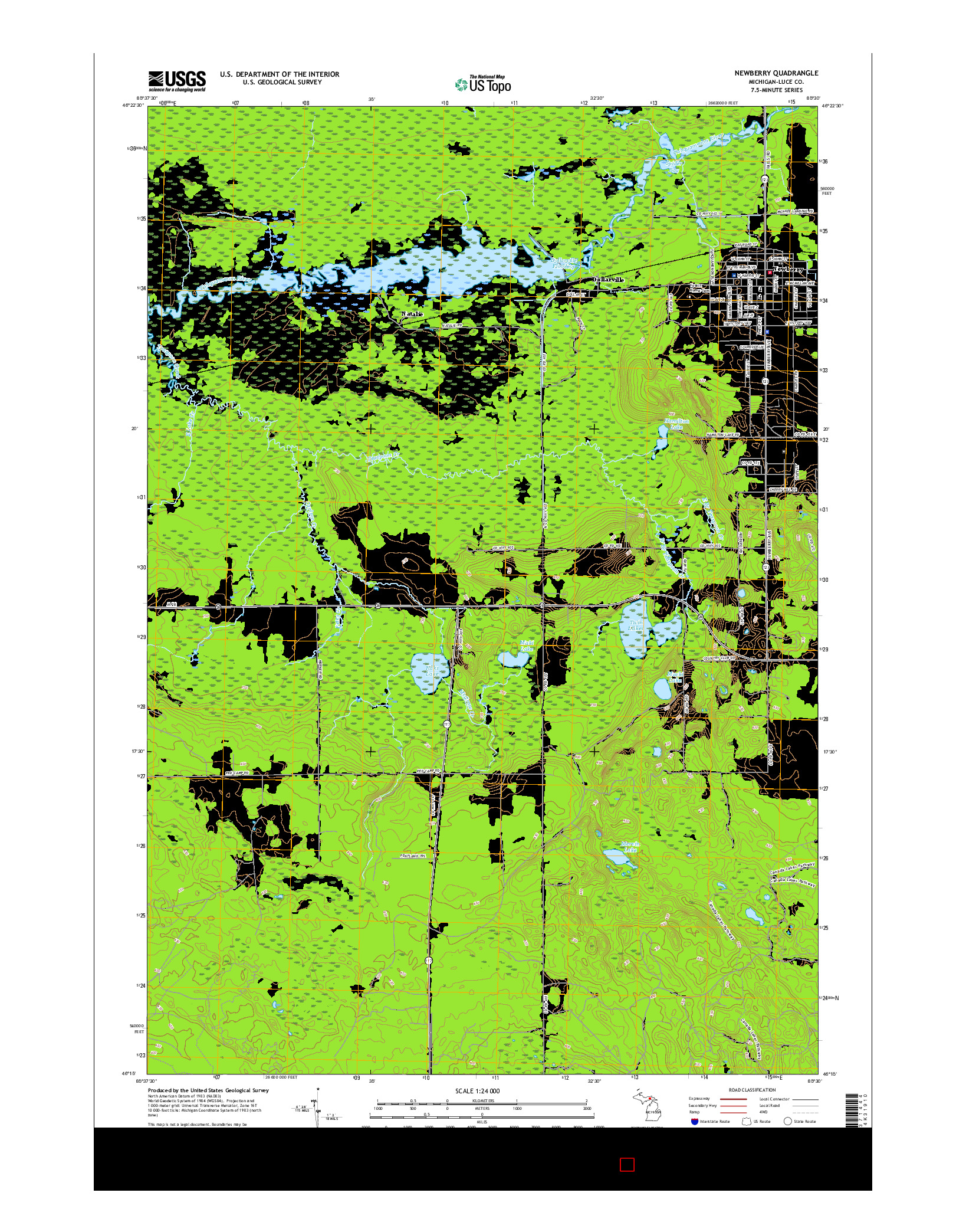 USGS US TOPO 7.5-MINUTE MAP FOR NEWBERRY, MI 2017