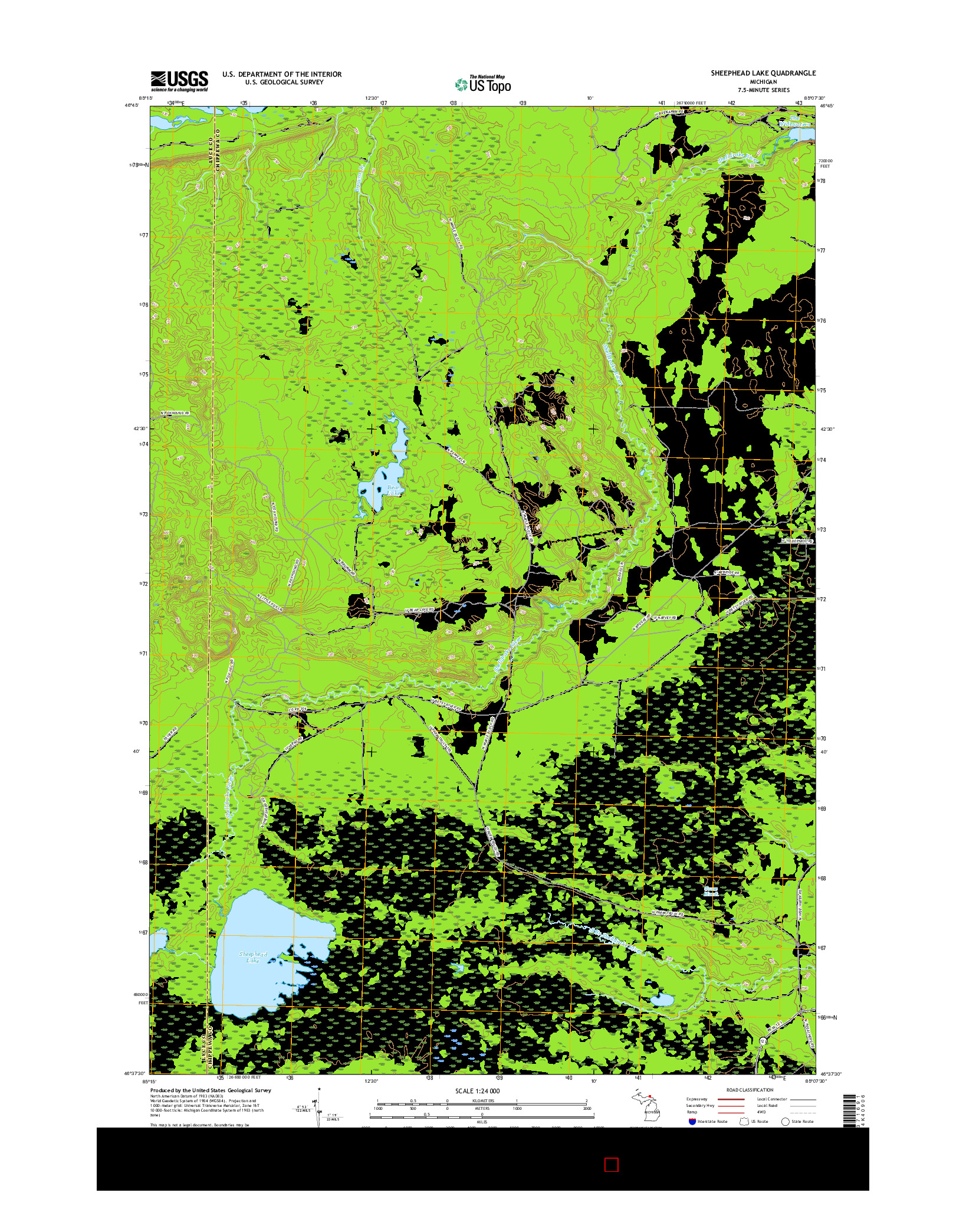 USGS US TOPO 7.5-MINUTE MAP FOR SHEEPHEAD LAKE, MI 2017