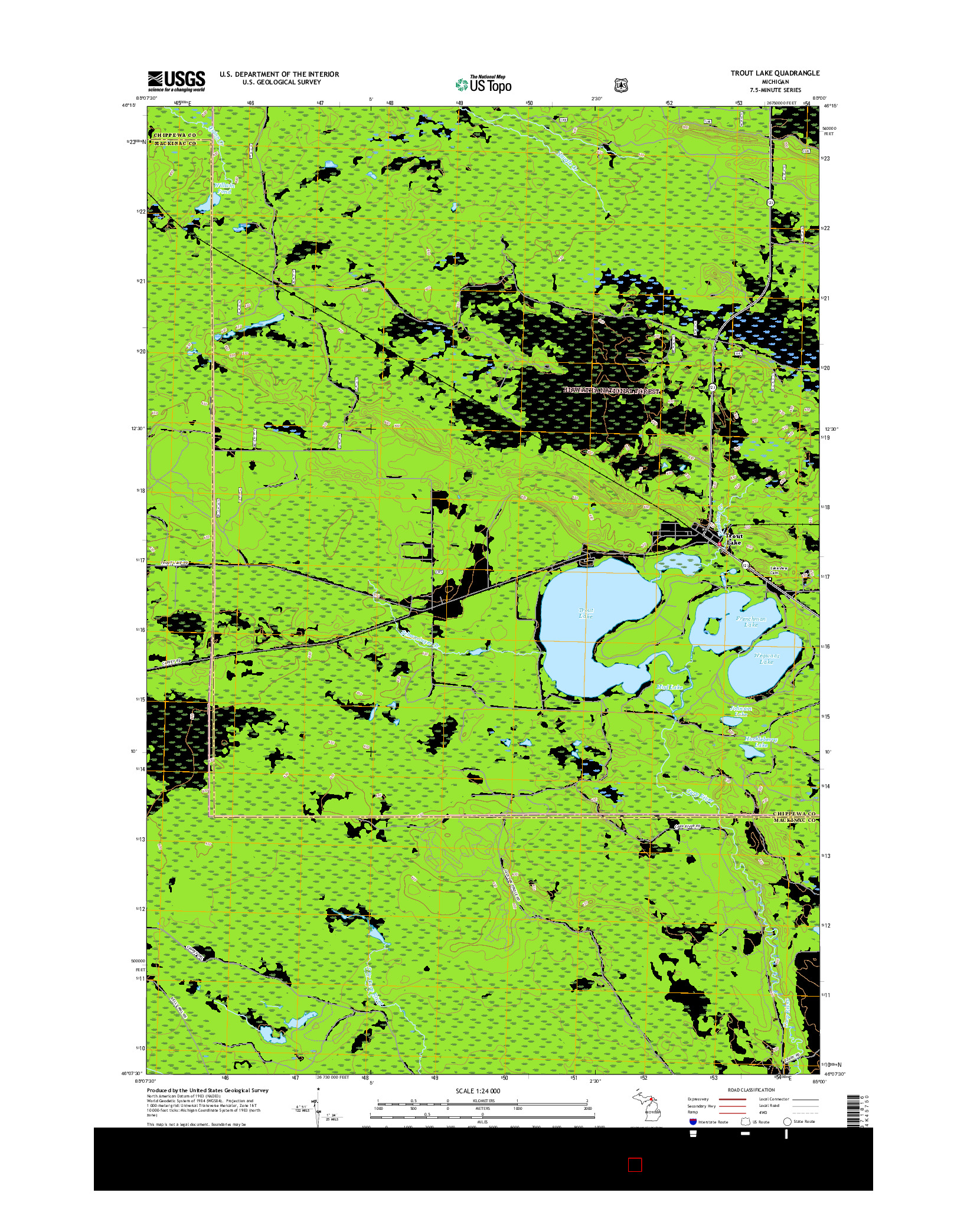 USGS US TOPO 7.5-MINUTE MAP FOR TROUT LAKE, MI 2017