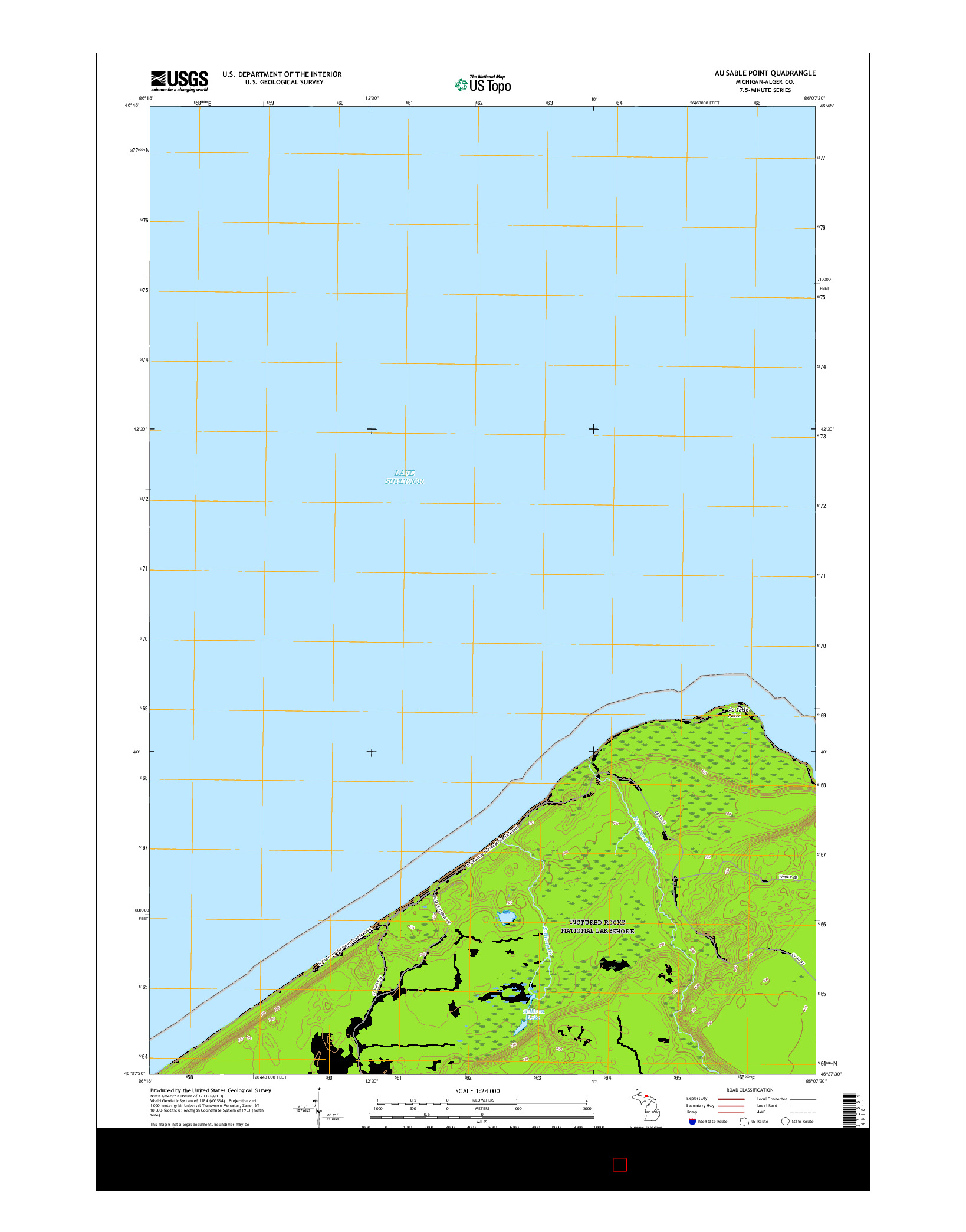 USGS US TOPO 7.5-MINUTE MAP FOR AU SABLE POINT, MI 2017