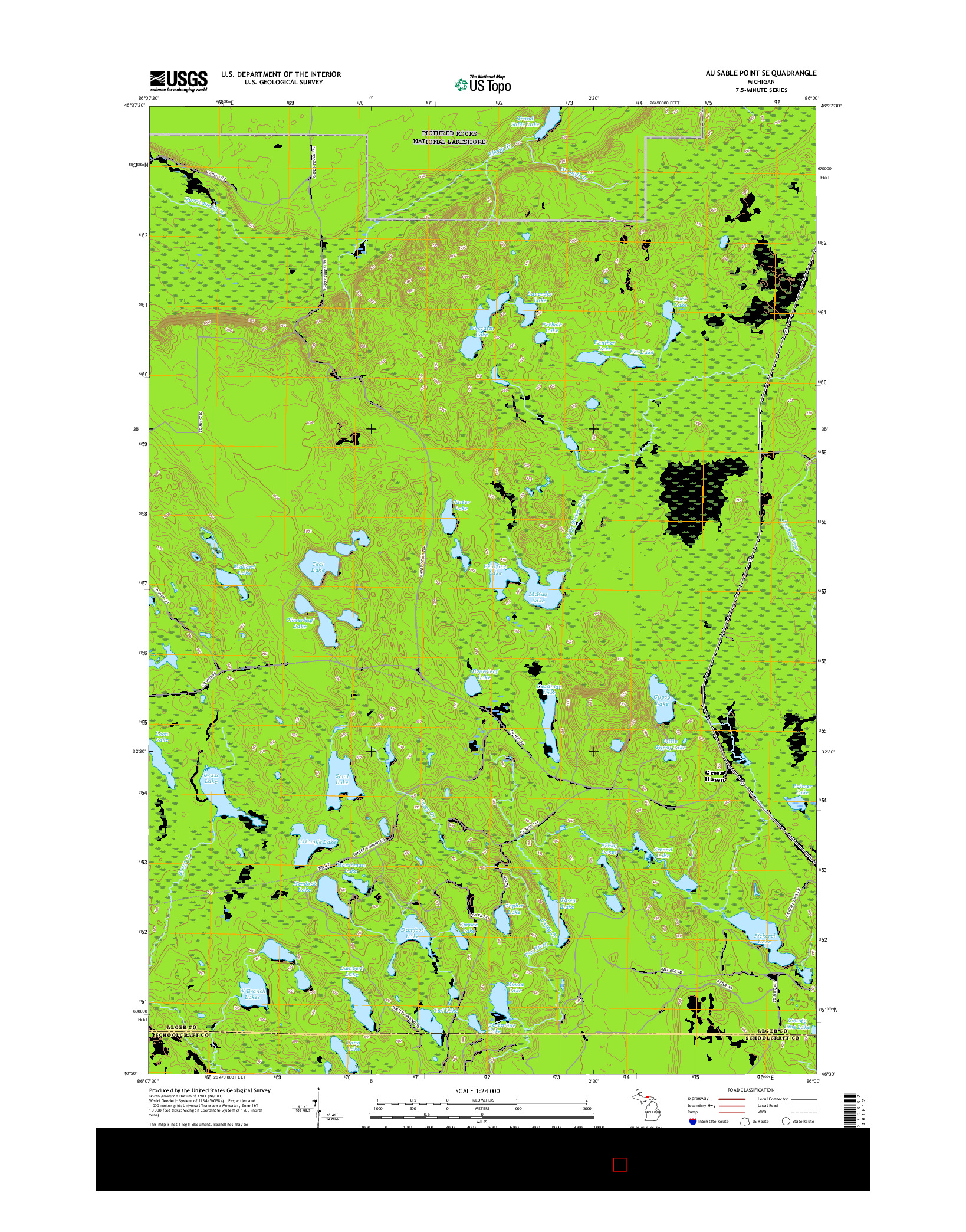 USGS US TOPO 7.5-MINUTE MAP FOR AU SABLE POINT SE, MI 2017
