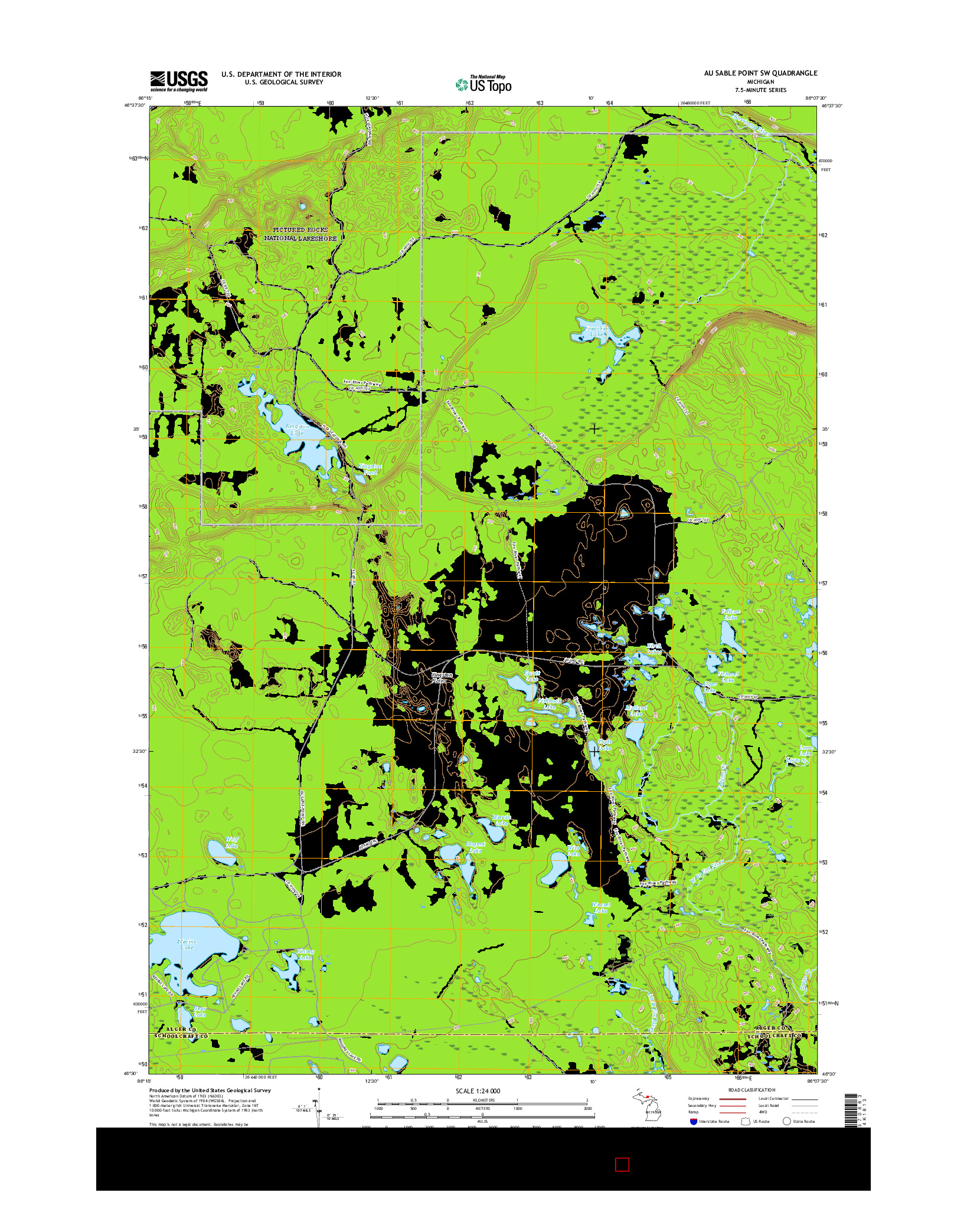 USGS US TOPO 7.5-MINUTE MAP FOR AU SABLE POINT SW, MI 2017