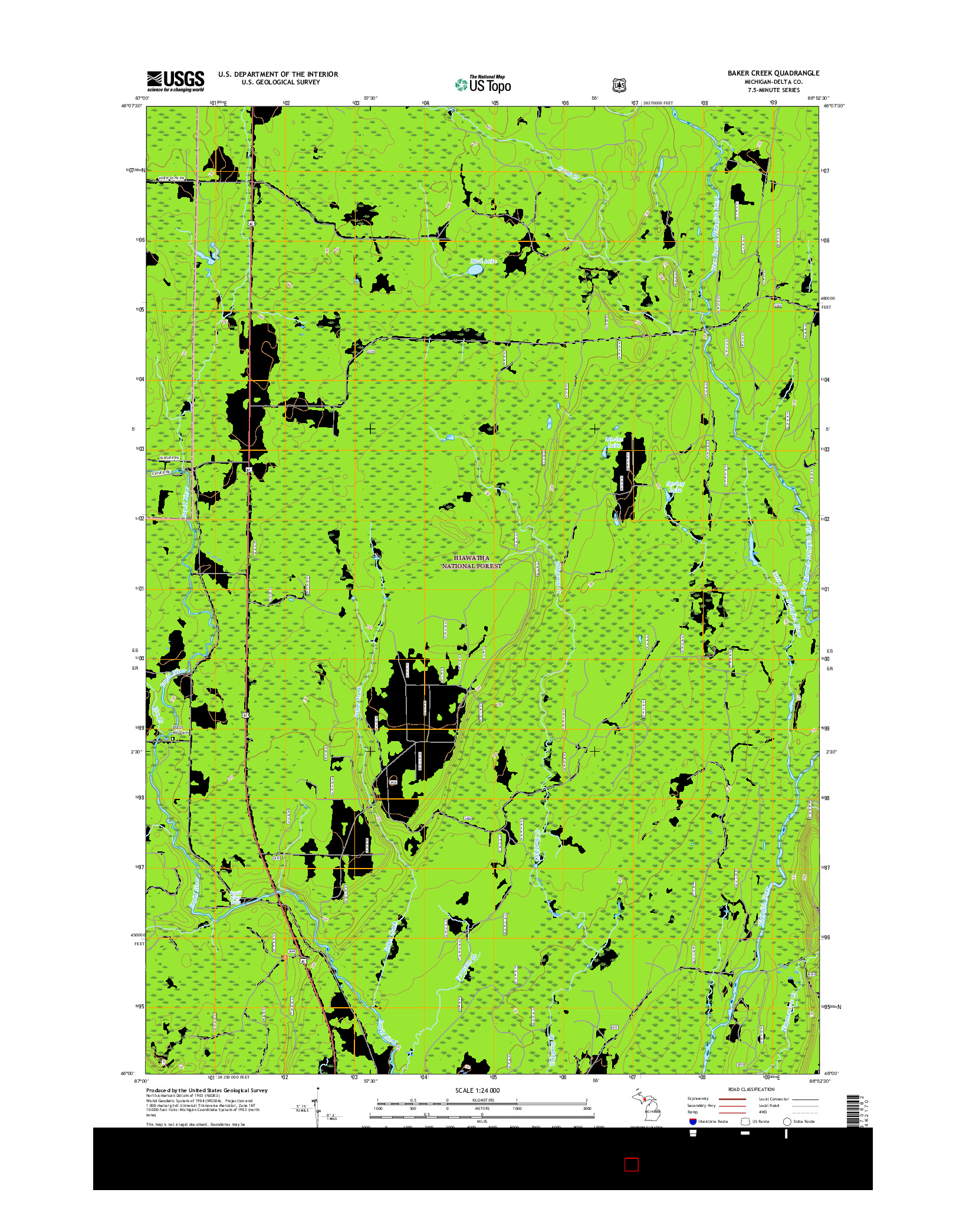 USGS US TOPO 7.5-MINUTE MAP FOR BAKER CREEK, MI 2017