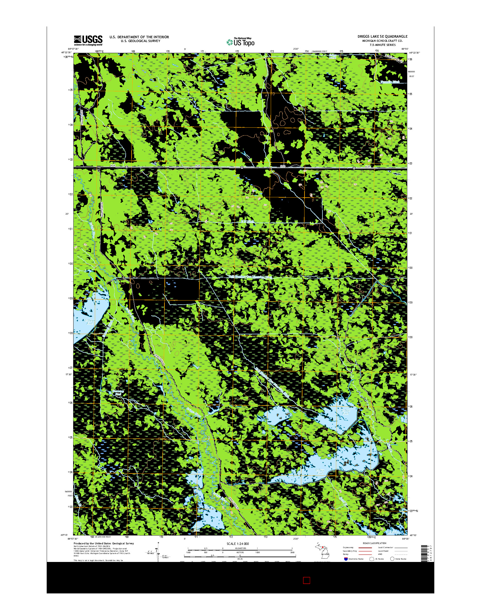 USGS US TOPO 7.5-MINUTE MAP FOR DRIGGS LAKE SE, MI 2017