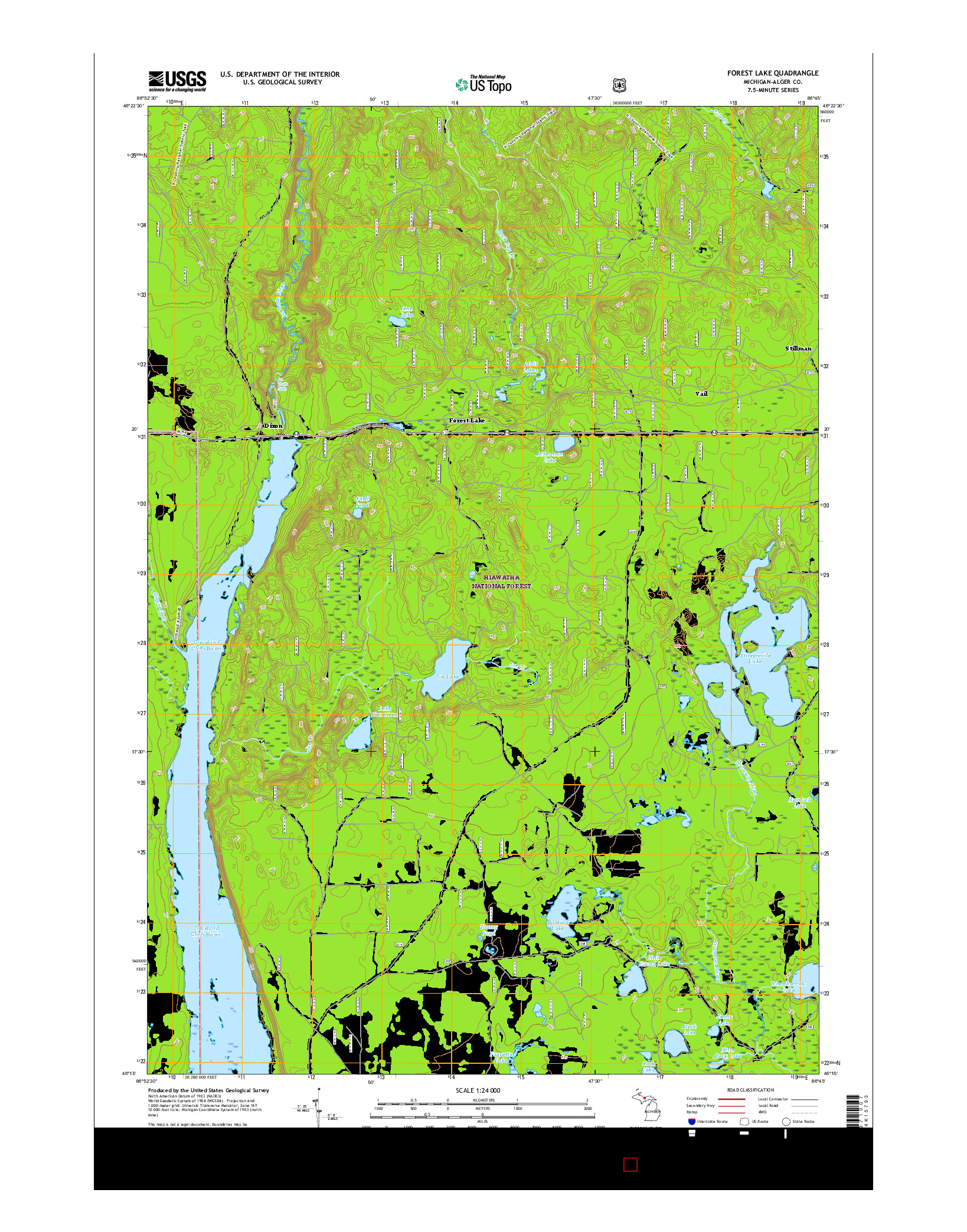 USGS US TOPO 7.5-MINUTE MAP FOR FOREST LAKE, MI 2017