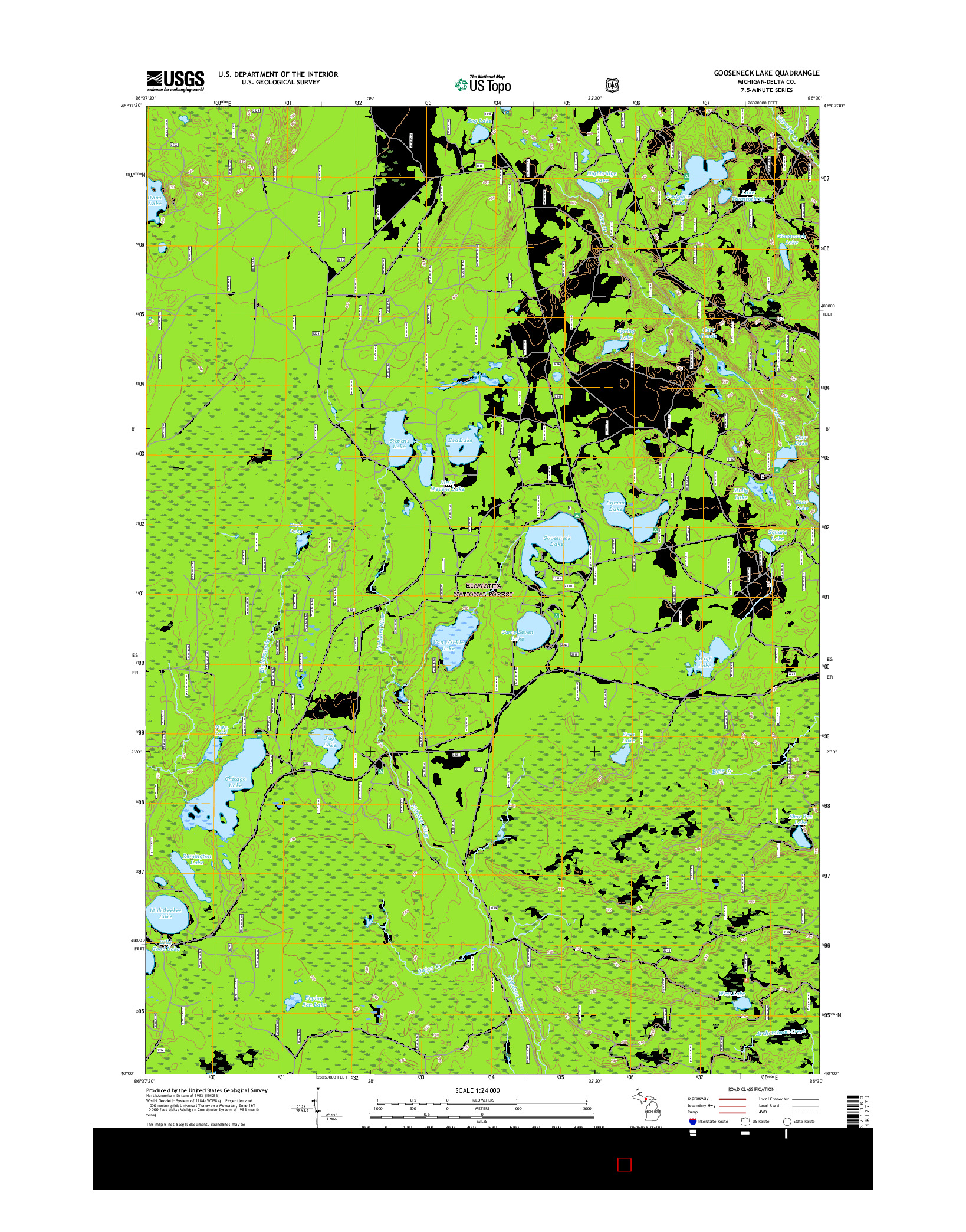 USGS US TOPO 7.5-MINUTE MAP FOR GOOSENECK LAKE, MI 2017
