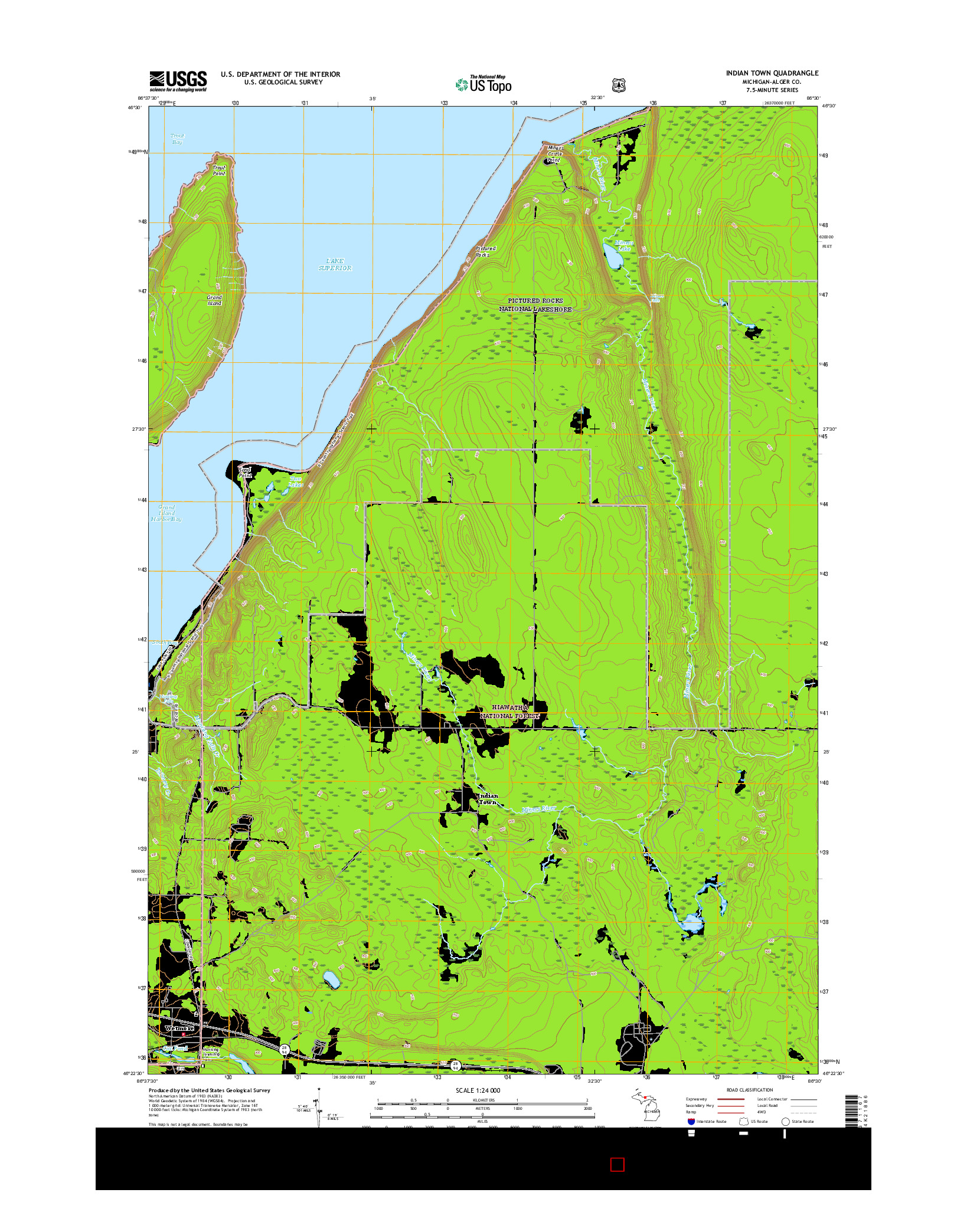 USGS US TOPO 7.5-MINUTE MAP FOR INDIAN TOWN, MI 2017
