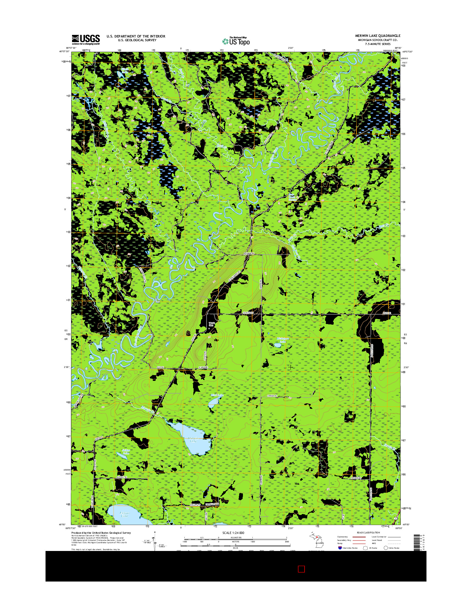 USGS US TOPO 7.5-MINUTE MAP FOR MERWIN LAKE, MI 2017