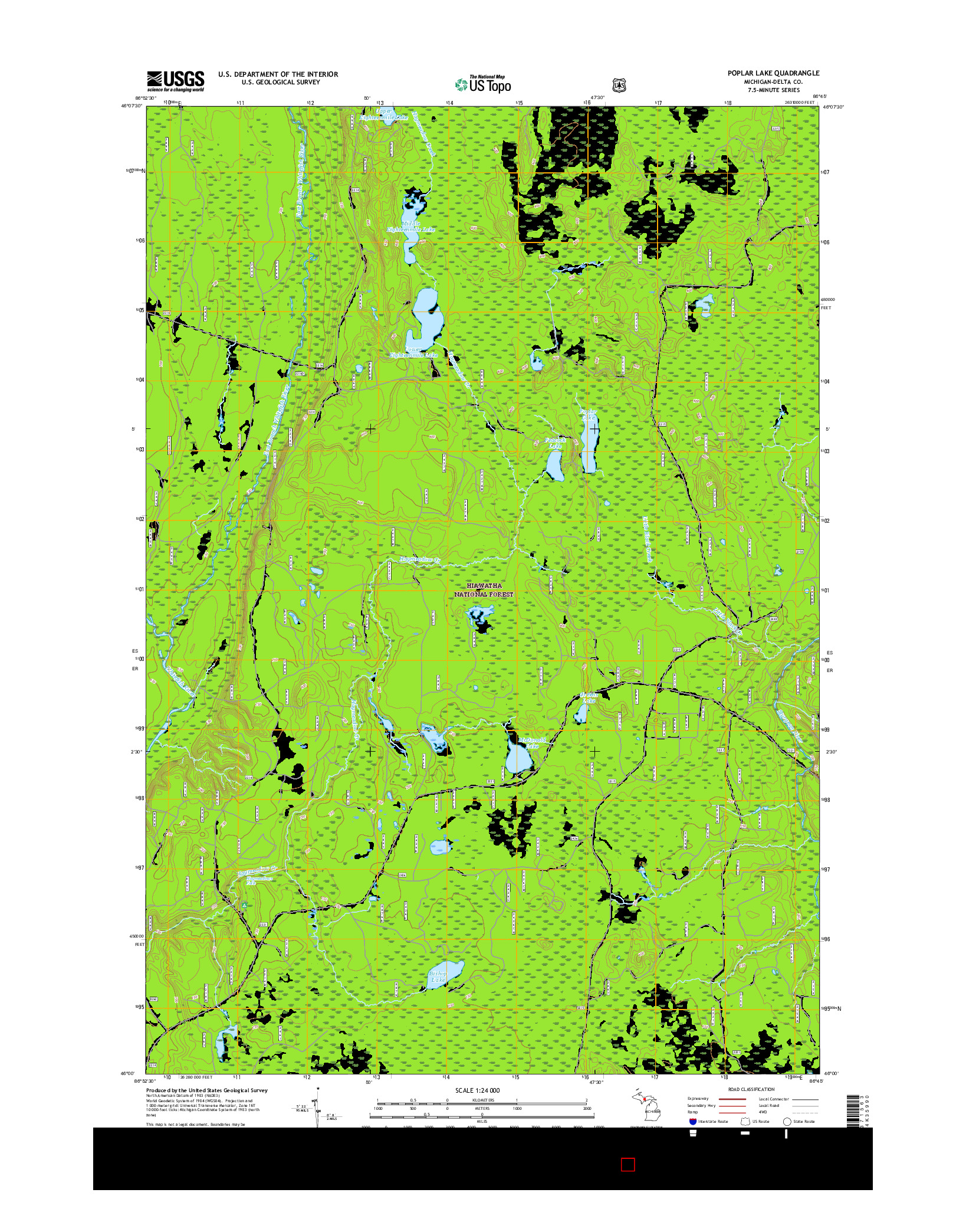 USGS US TOPO 7.5-MINUTE MAP FOR POPLAR LAKE, MI 2017