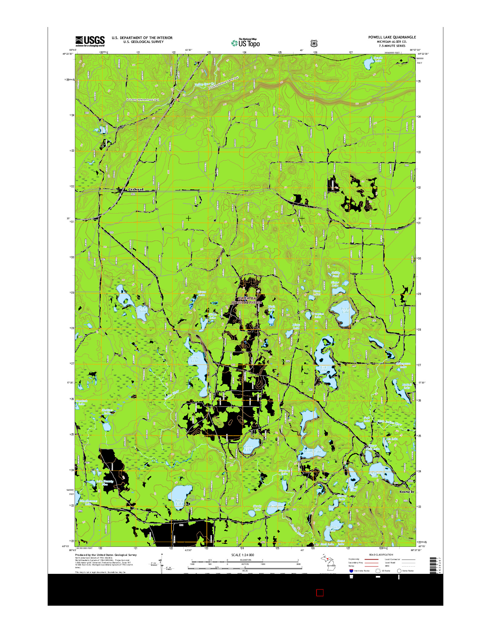 USGS US TOPO 7.5-MINUTE MAP FOR POWELL LAKE, MI 2017