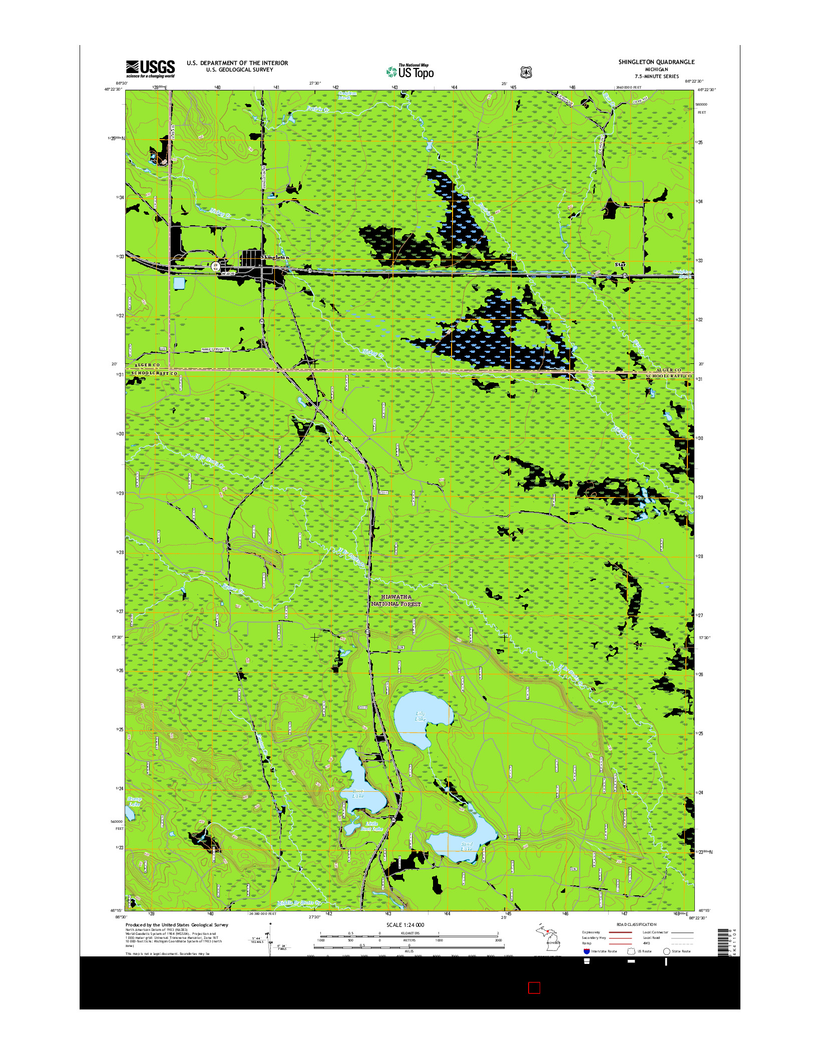 USGS US TOPO 7.5-MINUTE MAP FOR SHINGLETON, MI 2017