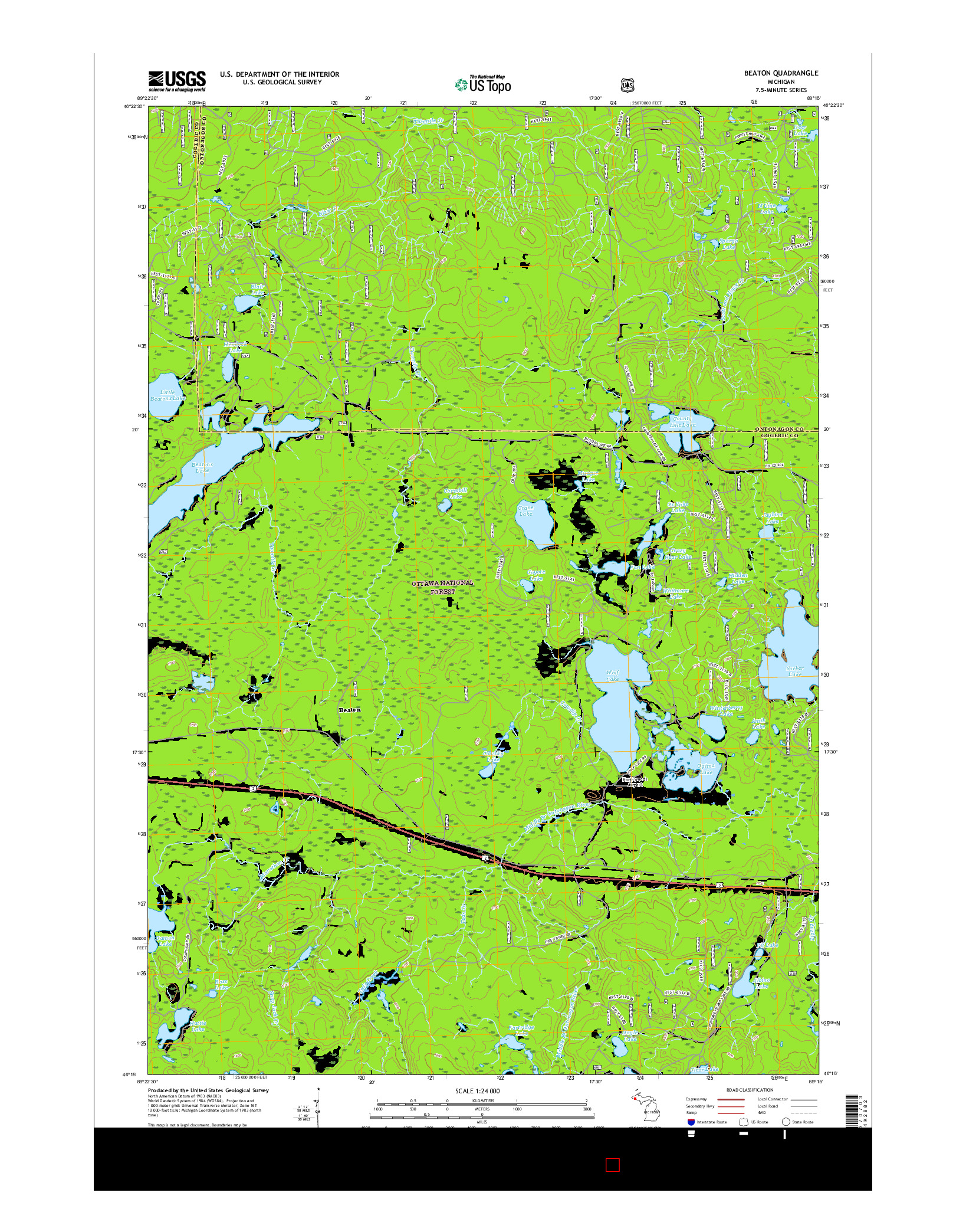 USGS US TOPO 7.5-MINUTE MAP FOR BEATON, MI 2017