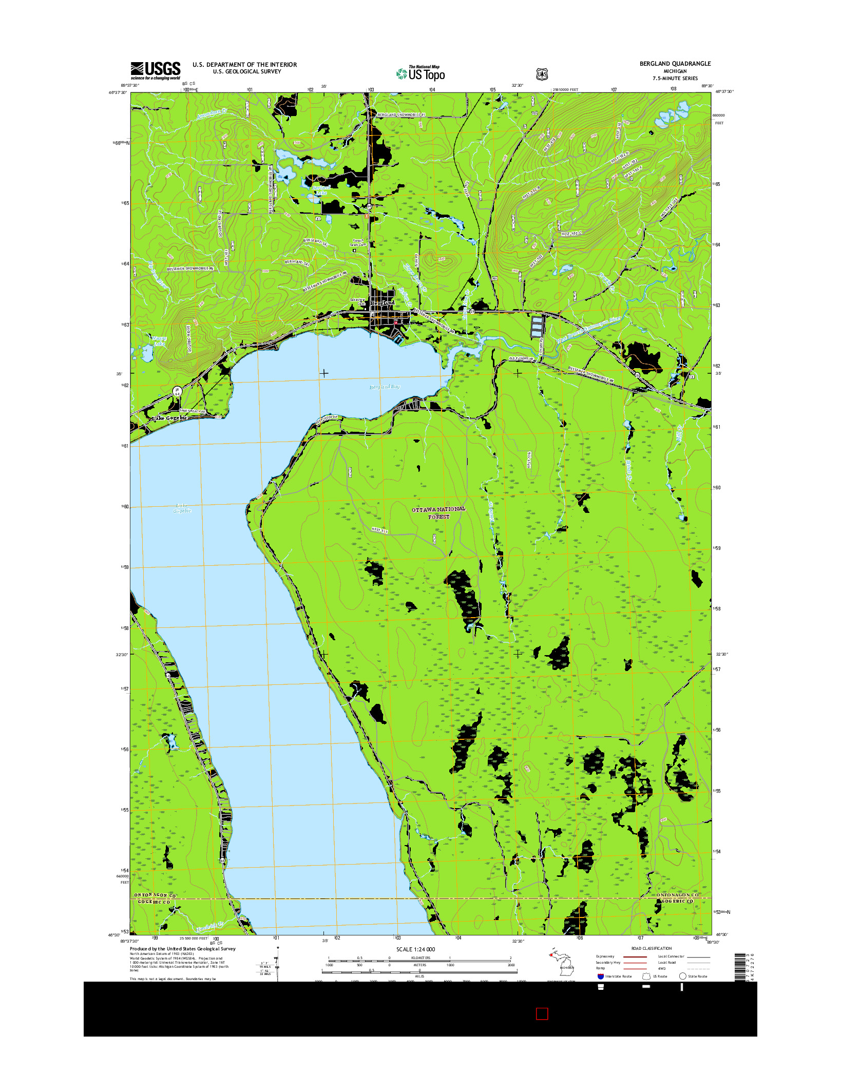 USGS US TOPO 7.5-MINUTE MAP FOR BERGLAND, MI 2017