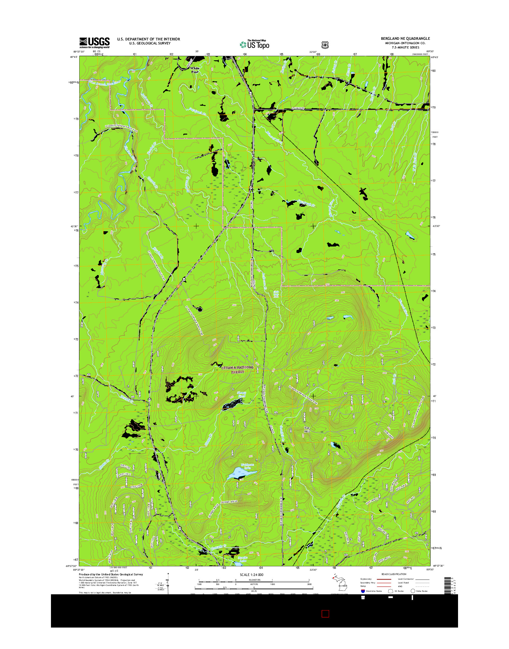 USGS US TOPO 7.5-MINUTE MAP FOR BERGLAND NE, MI 2017