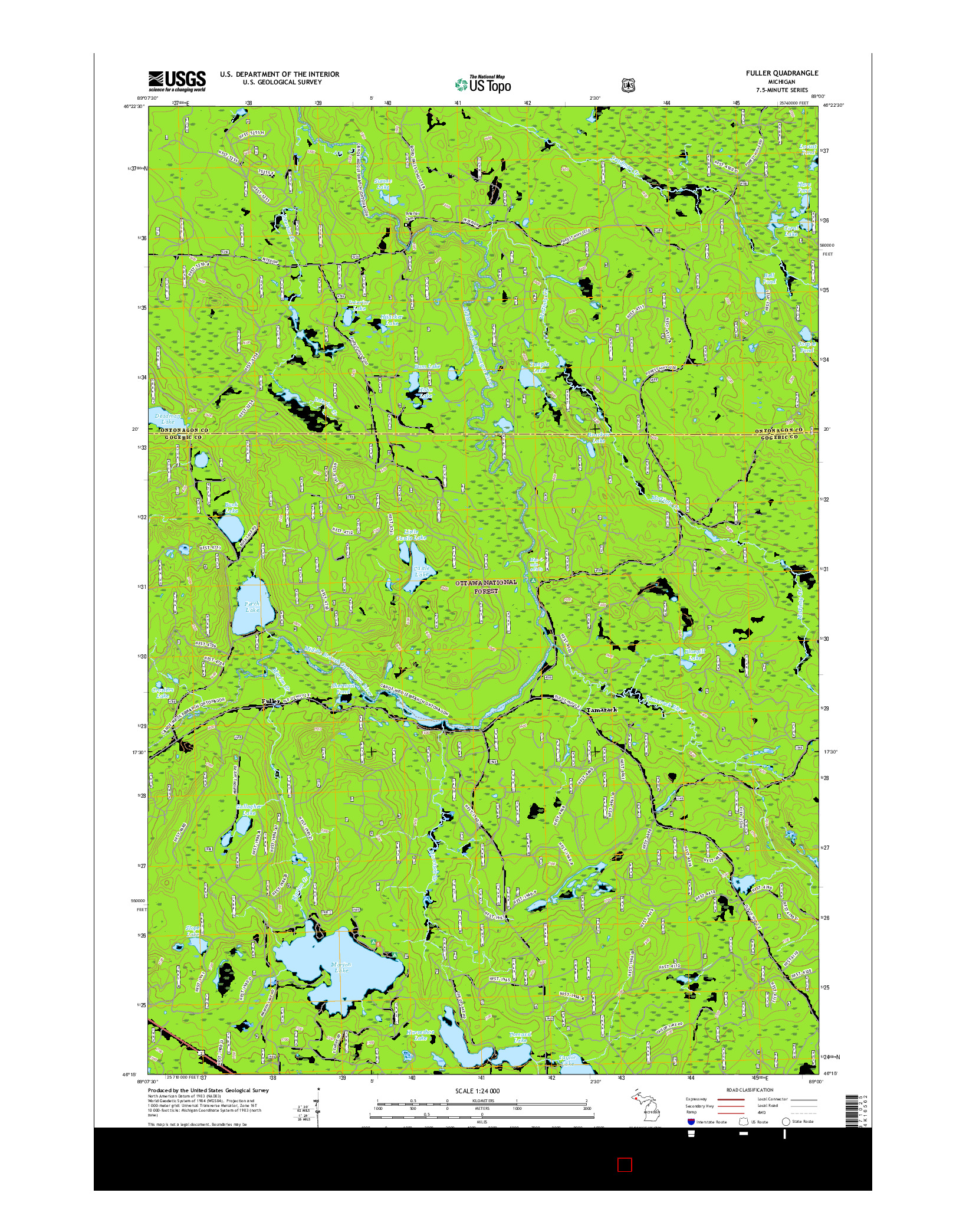 USGS US TOPO 7.5-MINUTE MAP FOR FULLER, MI 2017