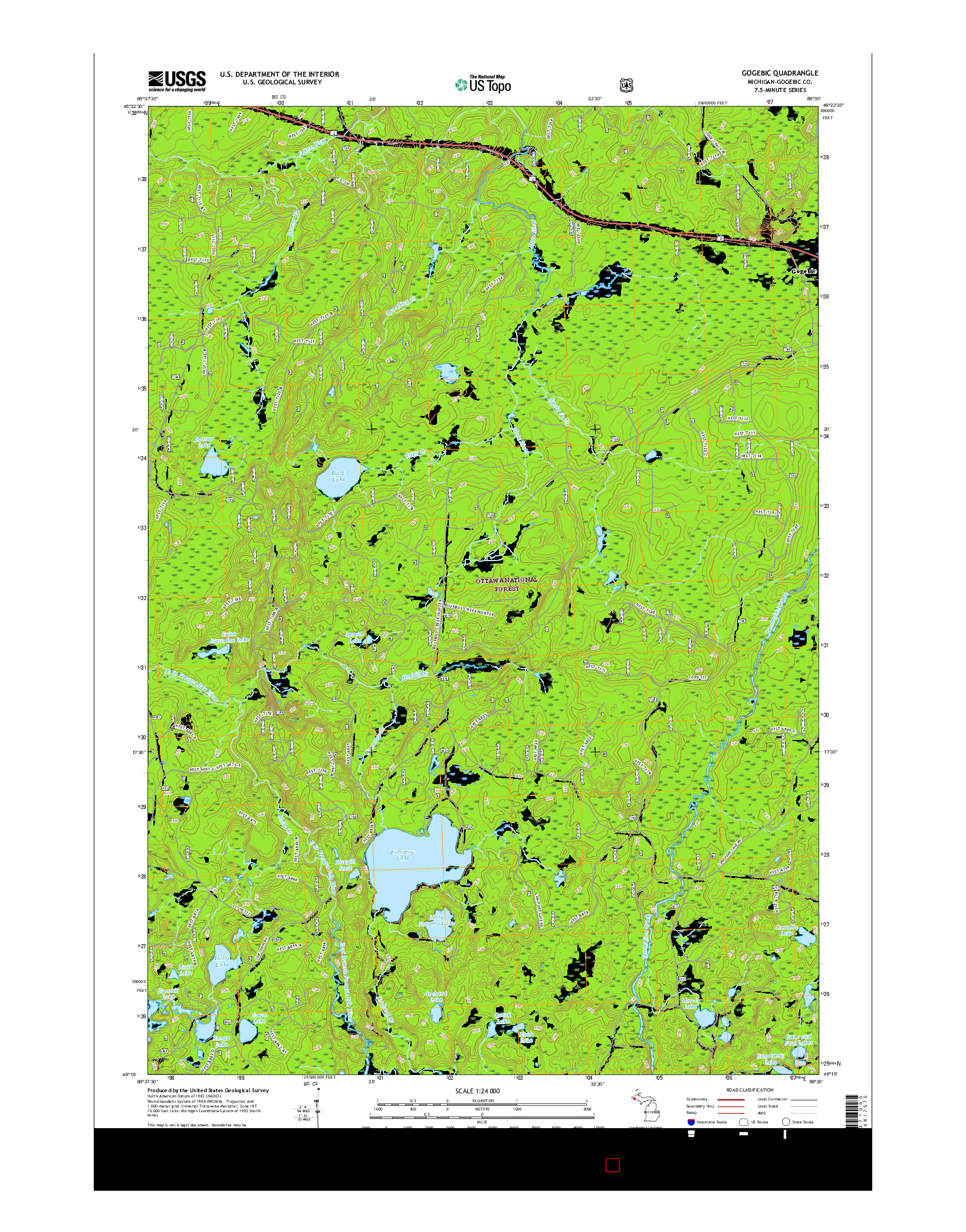 USGS US TOPO 7.5-MINUTE MAP FOR GOGEBIC, MI 2017
