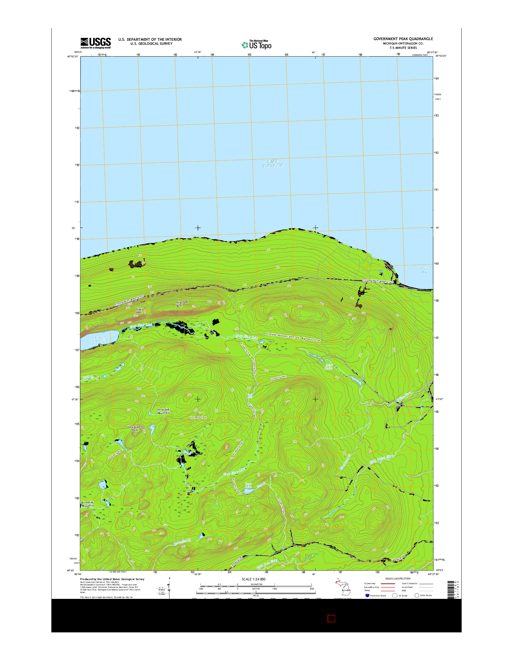 USGS US TOPO 7.5-MINUTE MAP FOR GOVERNMENT PEAK, MI 2017