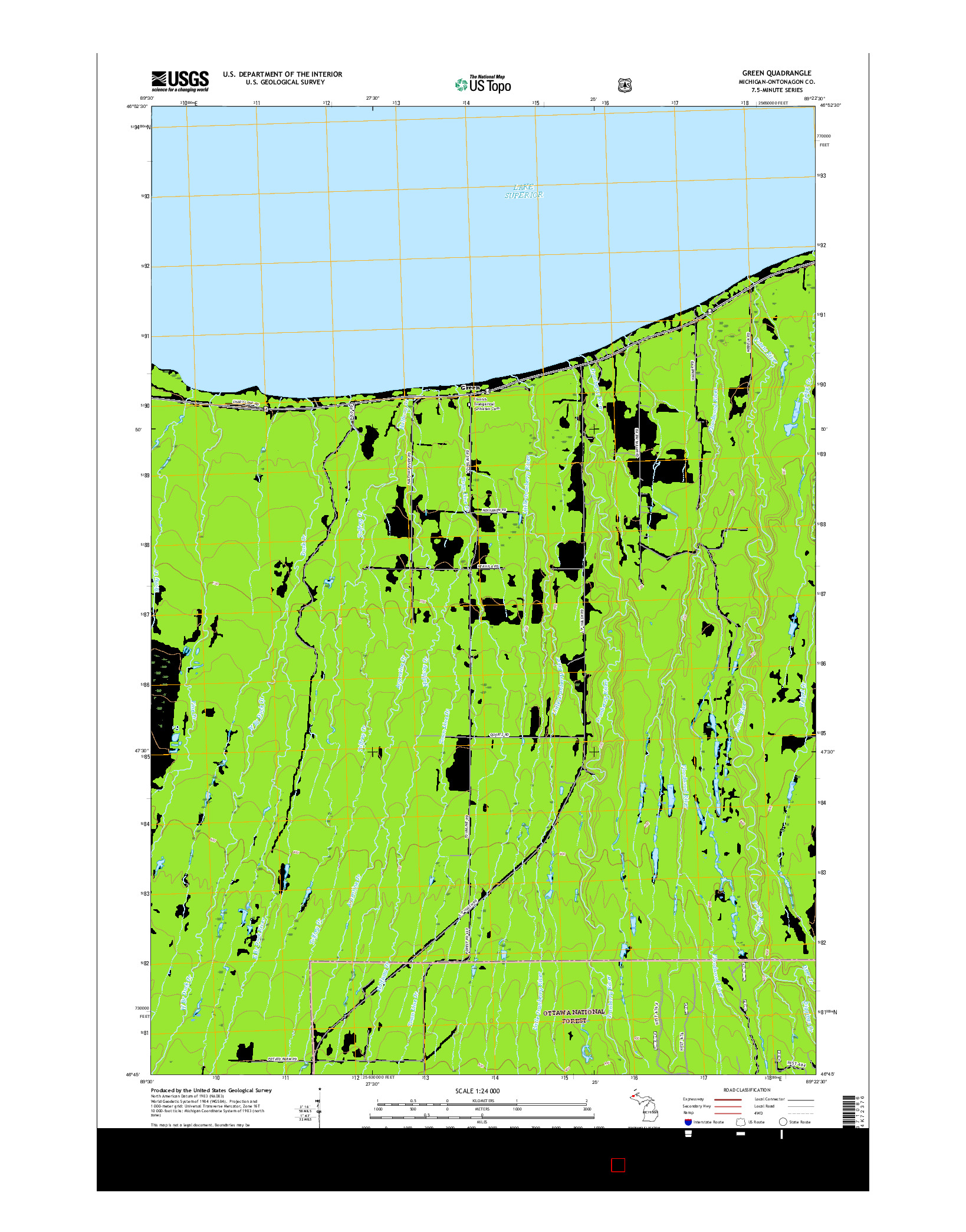 USGS US TOPO 7.5-MINUTE MAP FOR GREEN, MI 2017