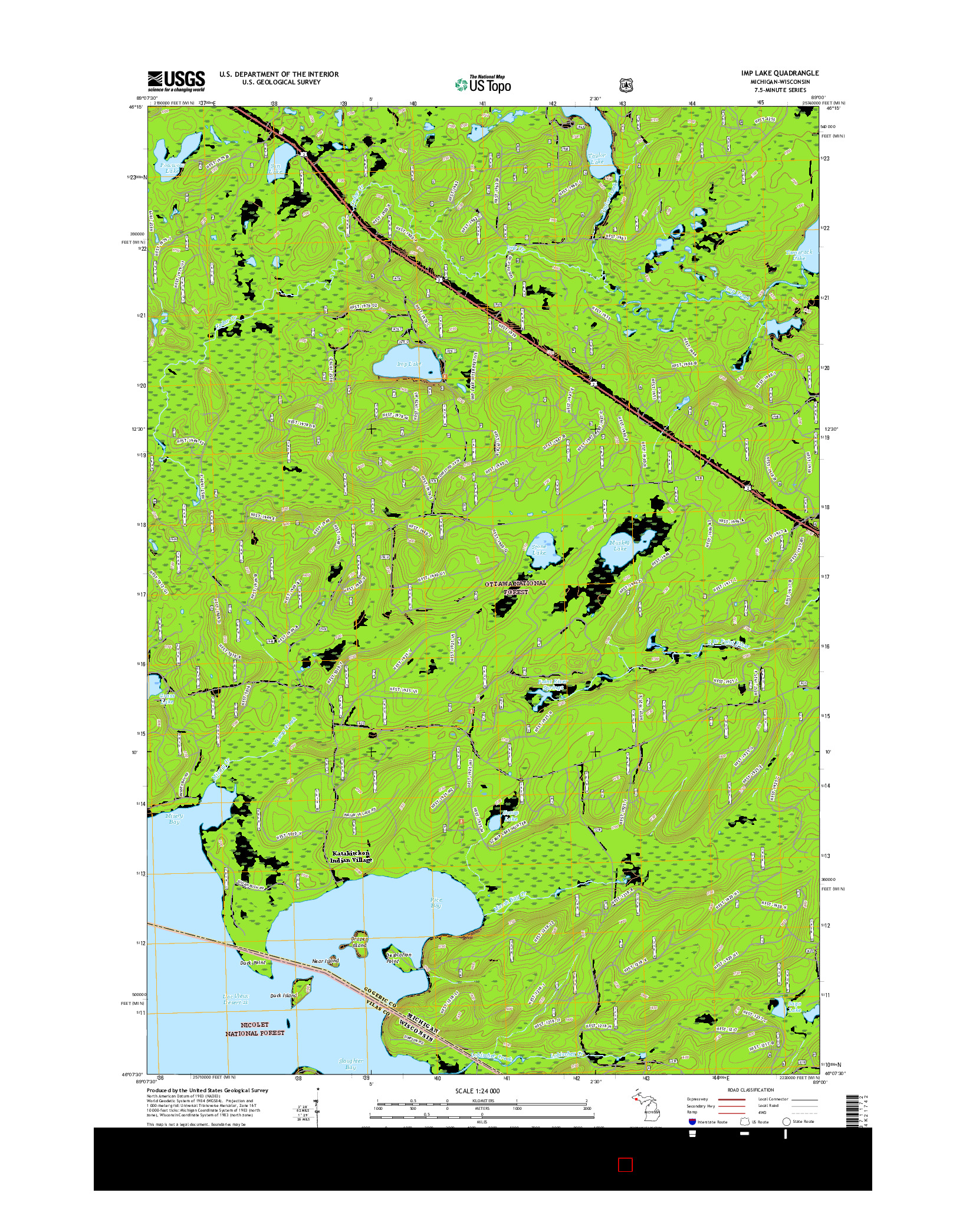 USGS US TOPO 7.5-MINUTE MAP FOR IMP LAKE, MI-WI 2017