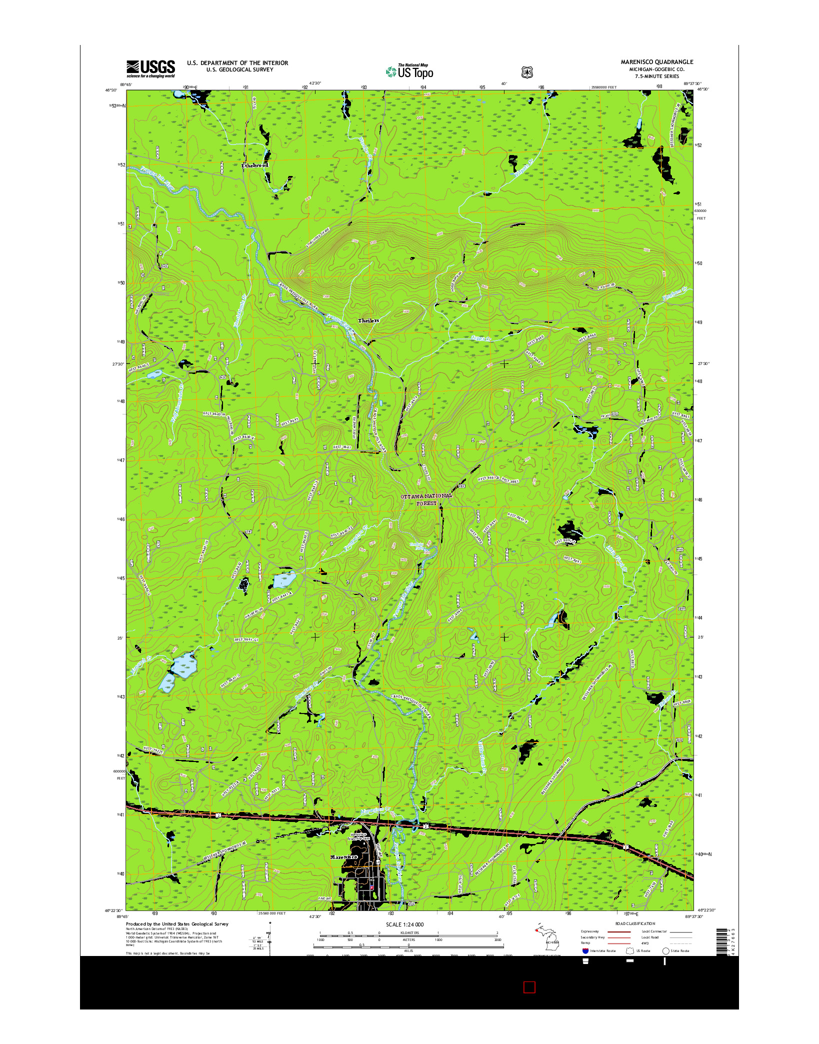 USGS US TOPO 7.5-MINUTE MAP FOR MARENISCO, MI 2017