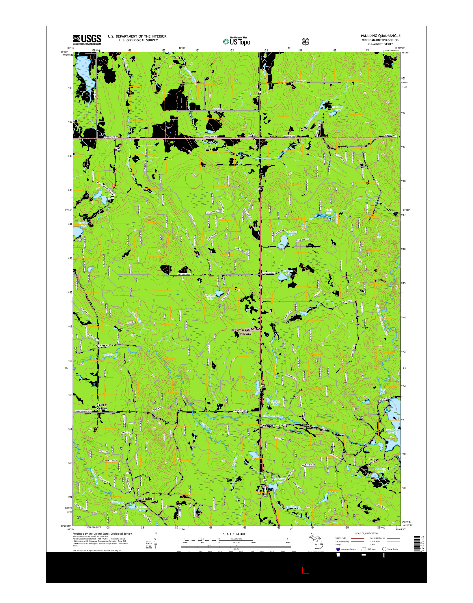 USGS US TOPO 7.5-MINUTE MAP FOR PAULDING, MI 2017