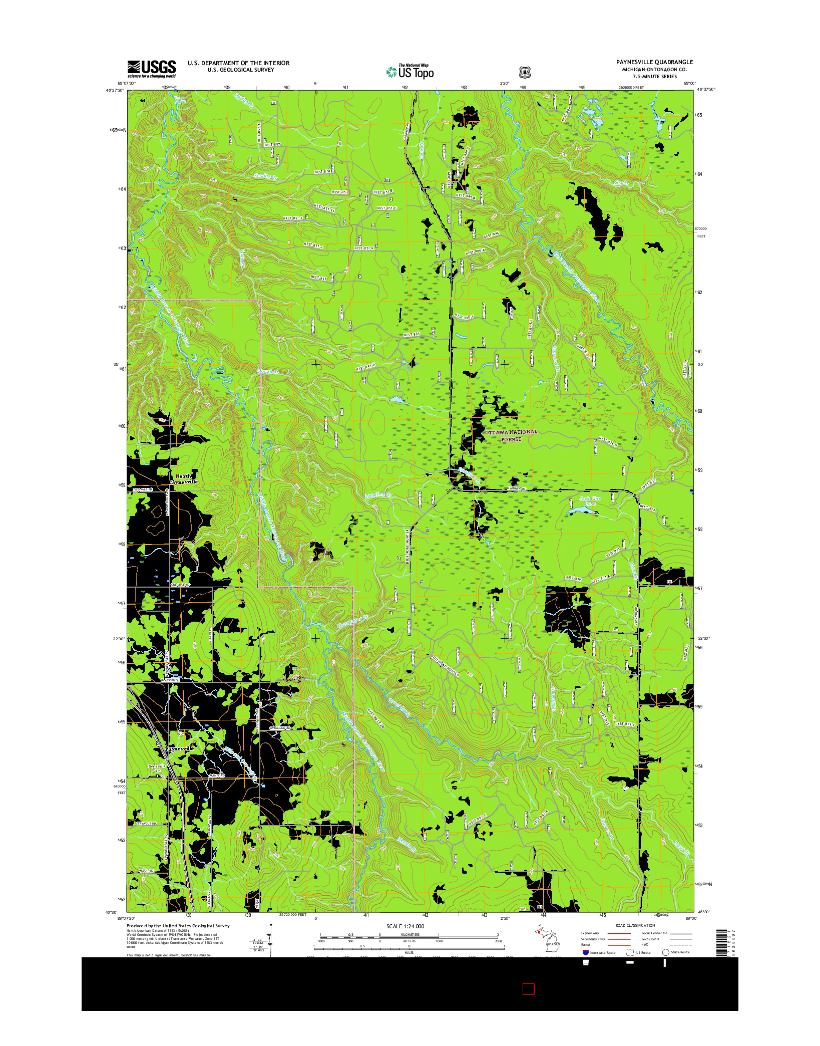 USGS US TOPO 7.5-MINUTE MAP FOR PAYNESVILLE, MI 2017