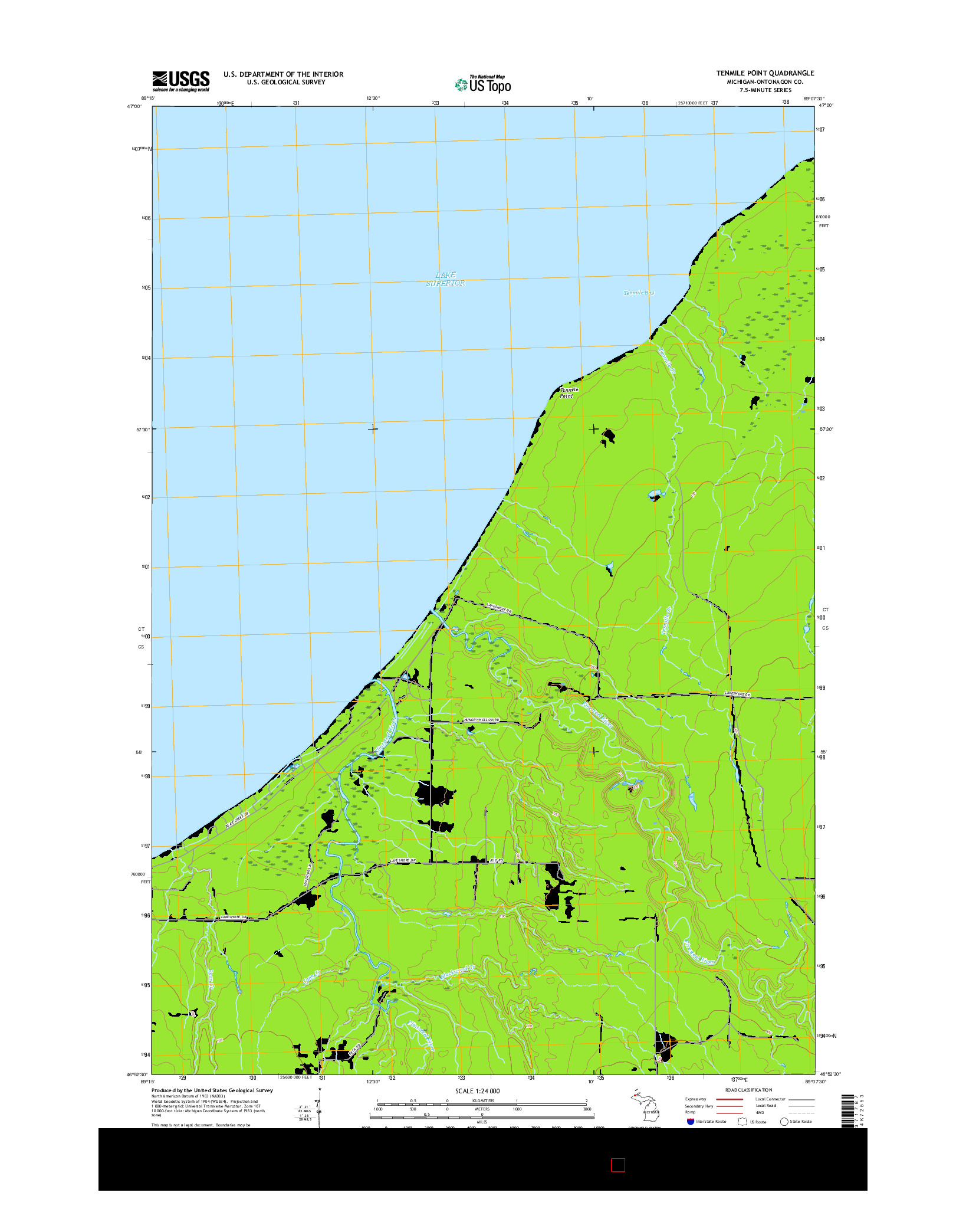 USGS US TOPO 7.5-MINUTE MAP FOR TENMILE POINT, MI 2017