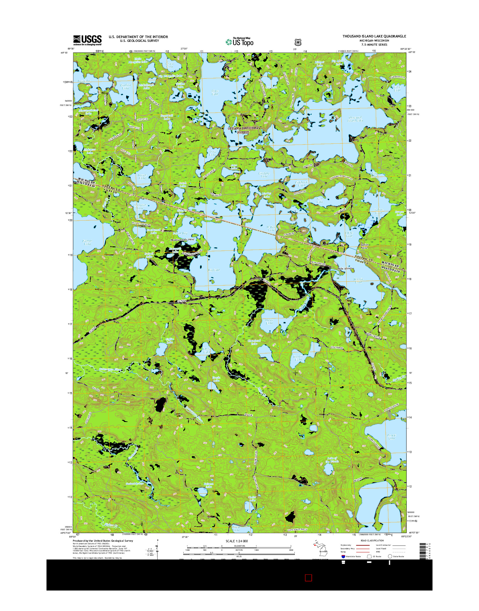 USGS US TOPO 7.5-MINUTE MAP FOR THOUSAND ISLAND LAKE, MI-WI 2017