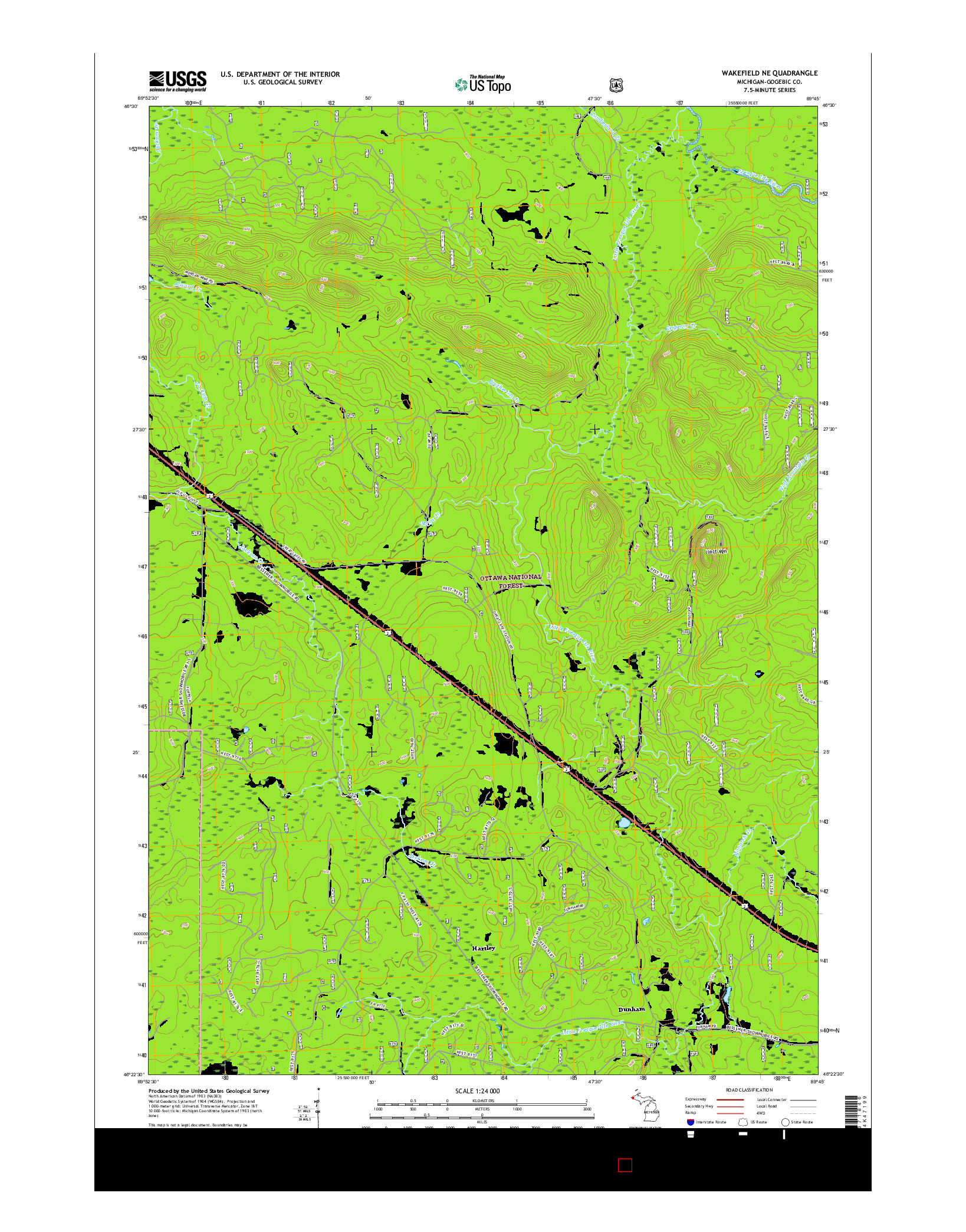 USGS US TOPO 7.5-MINUTE MAP FOR WAKEFIELD NE, MI 2017