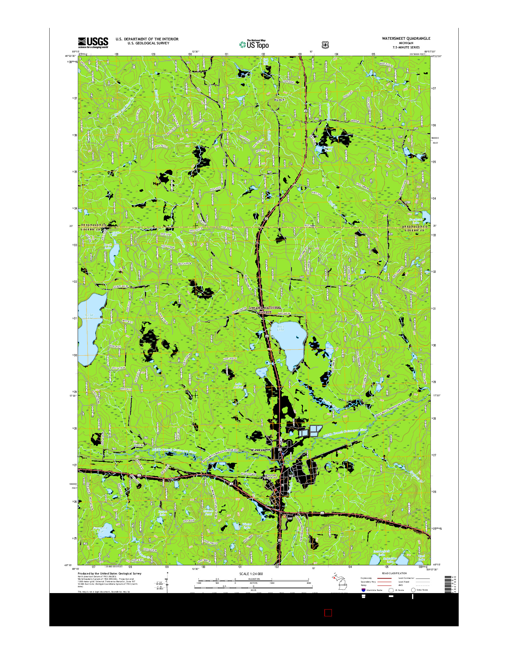 USGS US TOPO 7.5-MINUTE MAP FOR WATERSMEET, MI 2017