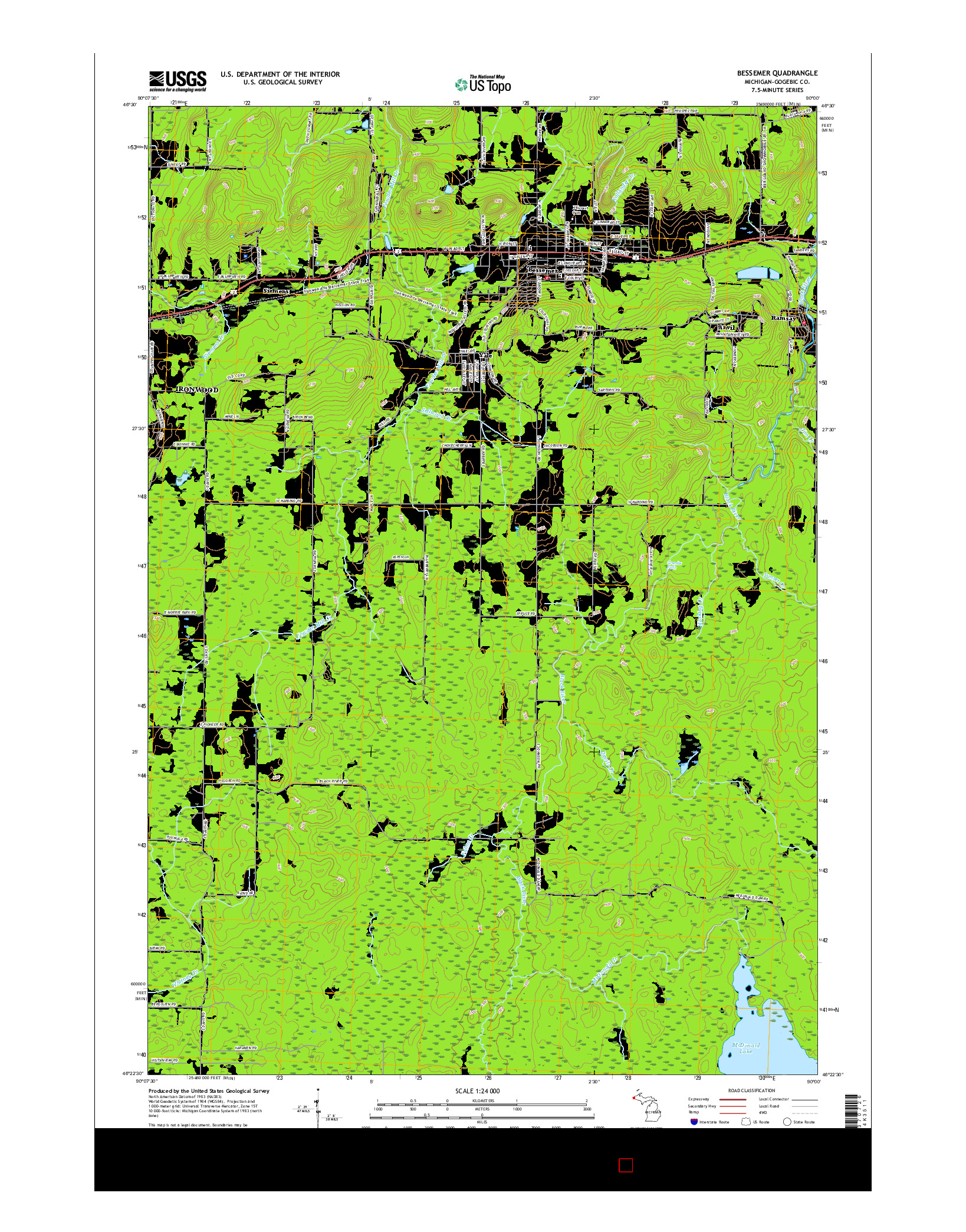 USGS US TOPO 7.5-MINUTE MAP FOR BESSEMER, MI 2017