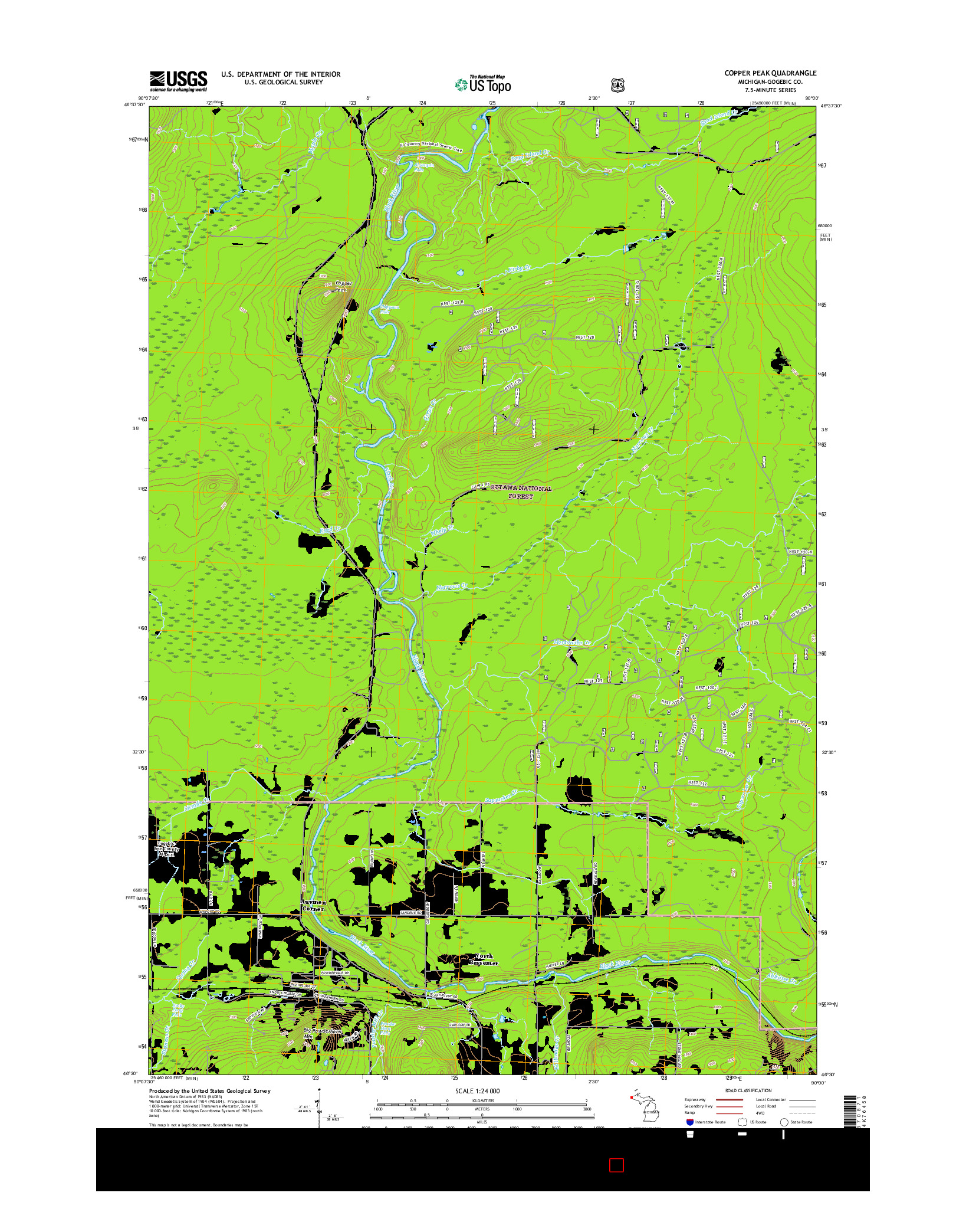 USGS US TOPO 7.5-MINUTE MAP FOR COPPER PEAK, MI 2017