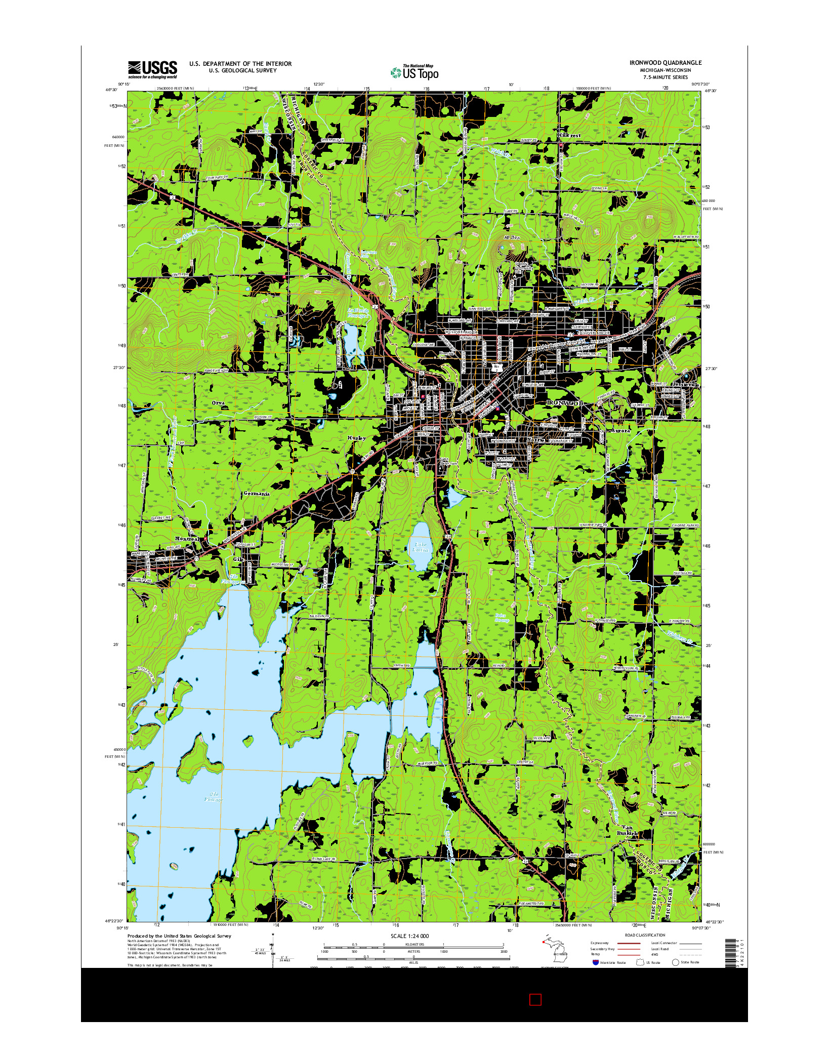 USGS US TOPO 7.5-MINUTE MAP FOR IRONWOOD, MI-WI 2017
