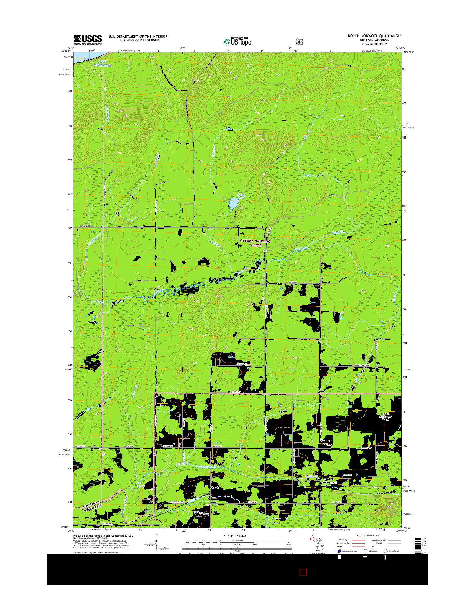 USGS US TOPO 7.5-MINUTE MAP FOR NORTH IRONWOOD, MI-WI 2017