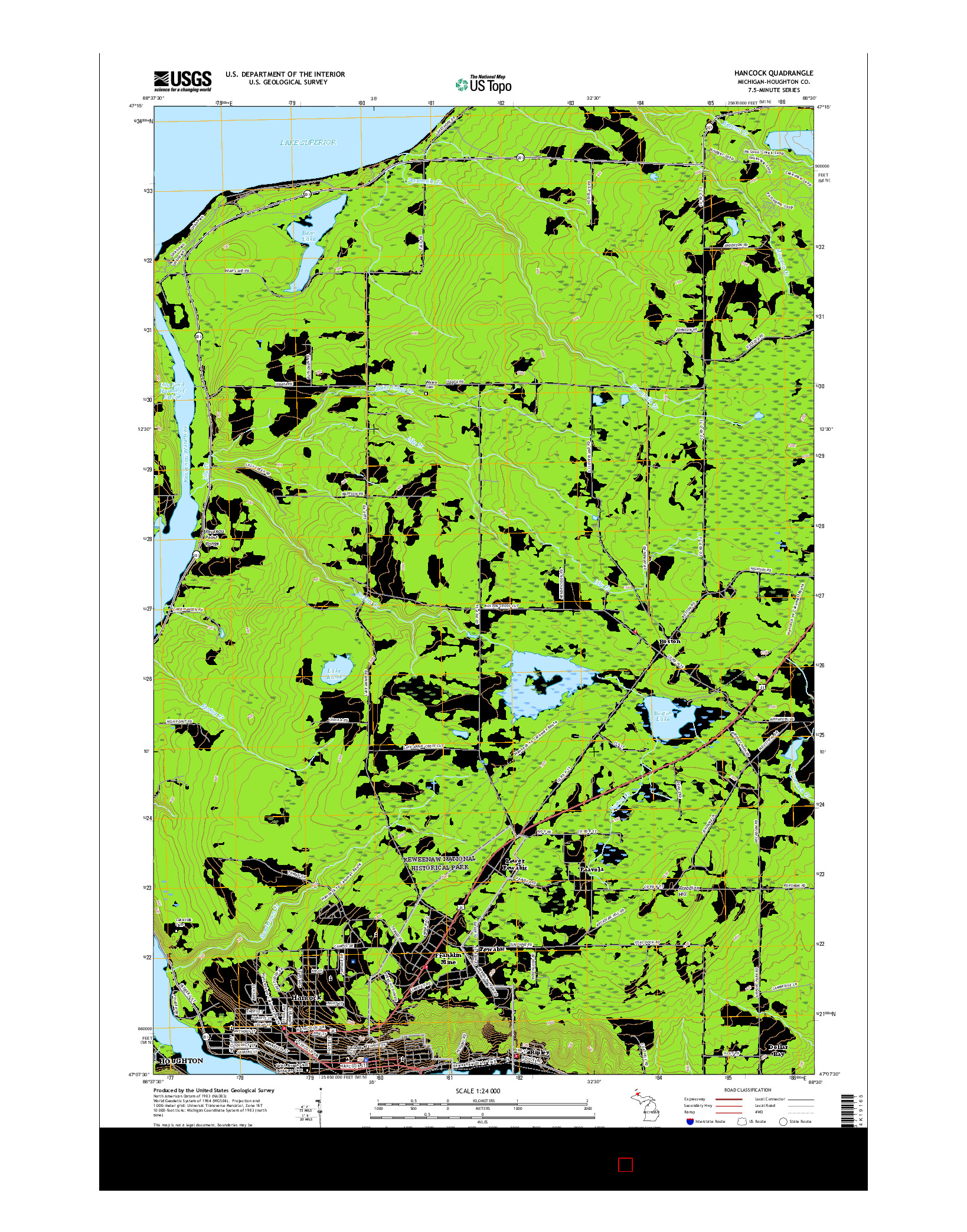 USGS US TOPO 7.5-MINUTE MAP FOR HANCOCK, MI 2017