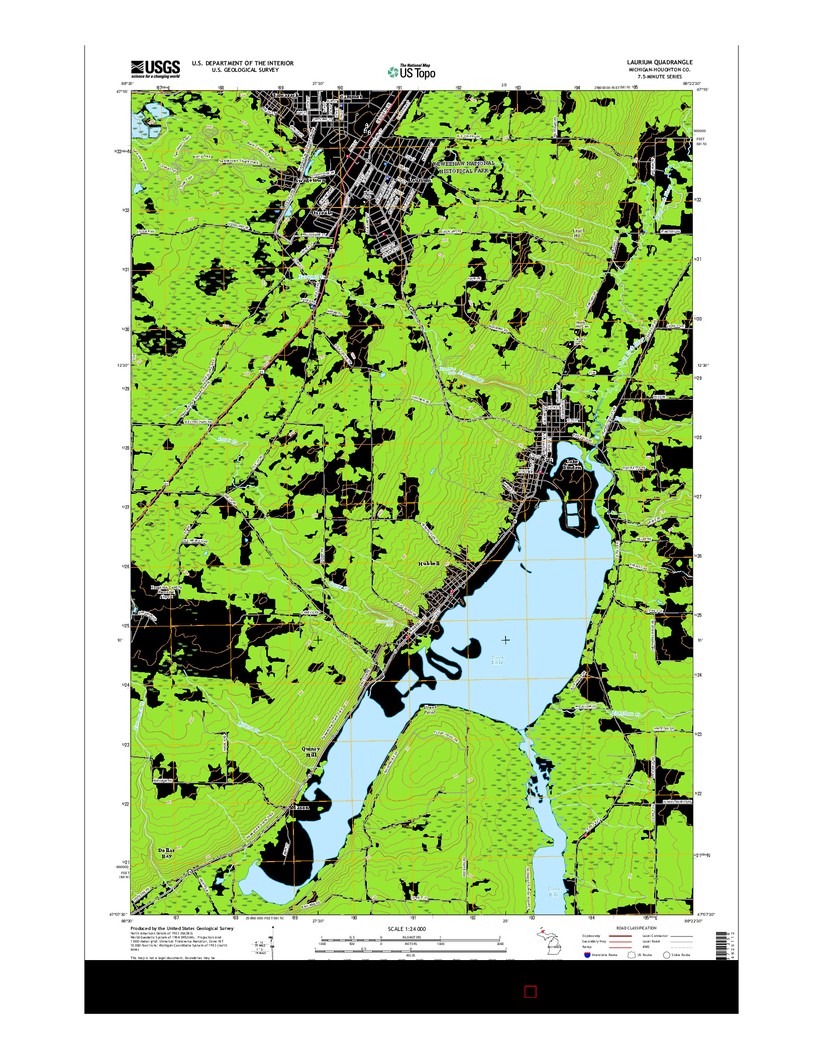 USGS US TOPO 7.5-MINUTE MAP FOR LAURIUM, MI 2017