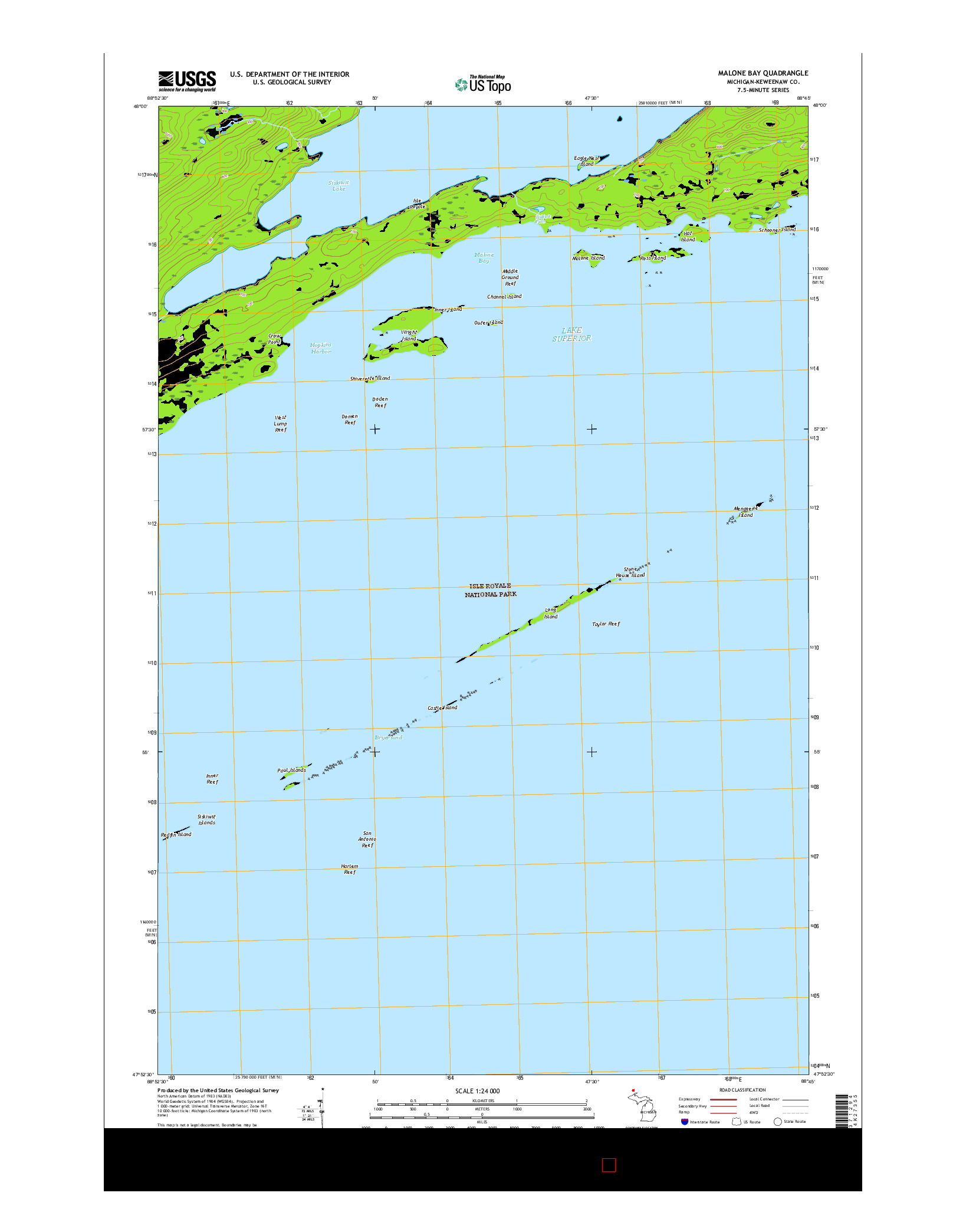 USGS US TOPO 7.5-MINUTE MAP FOR MALONE BAY, MI 2017