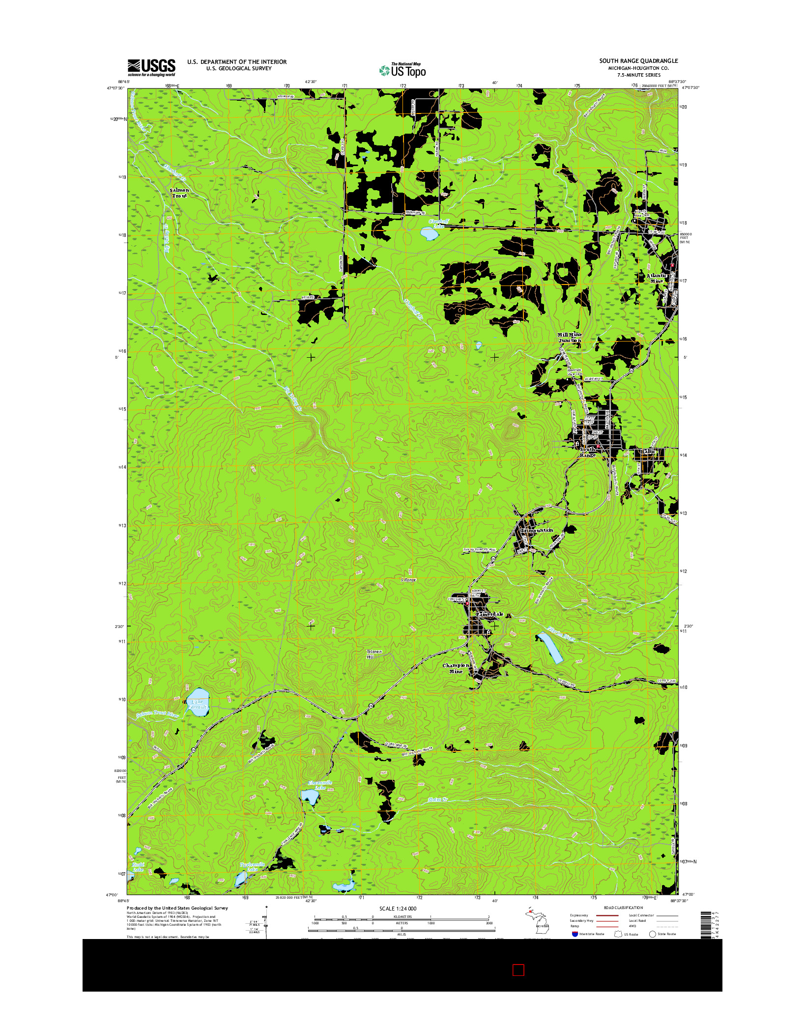 USGS US TOPO 7.5-MINUTE MAP FOR SOUTH RANGE, MI 2017