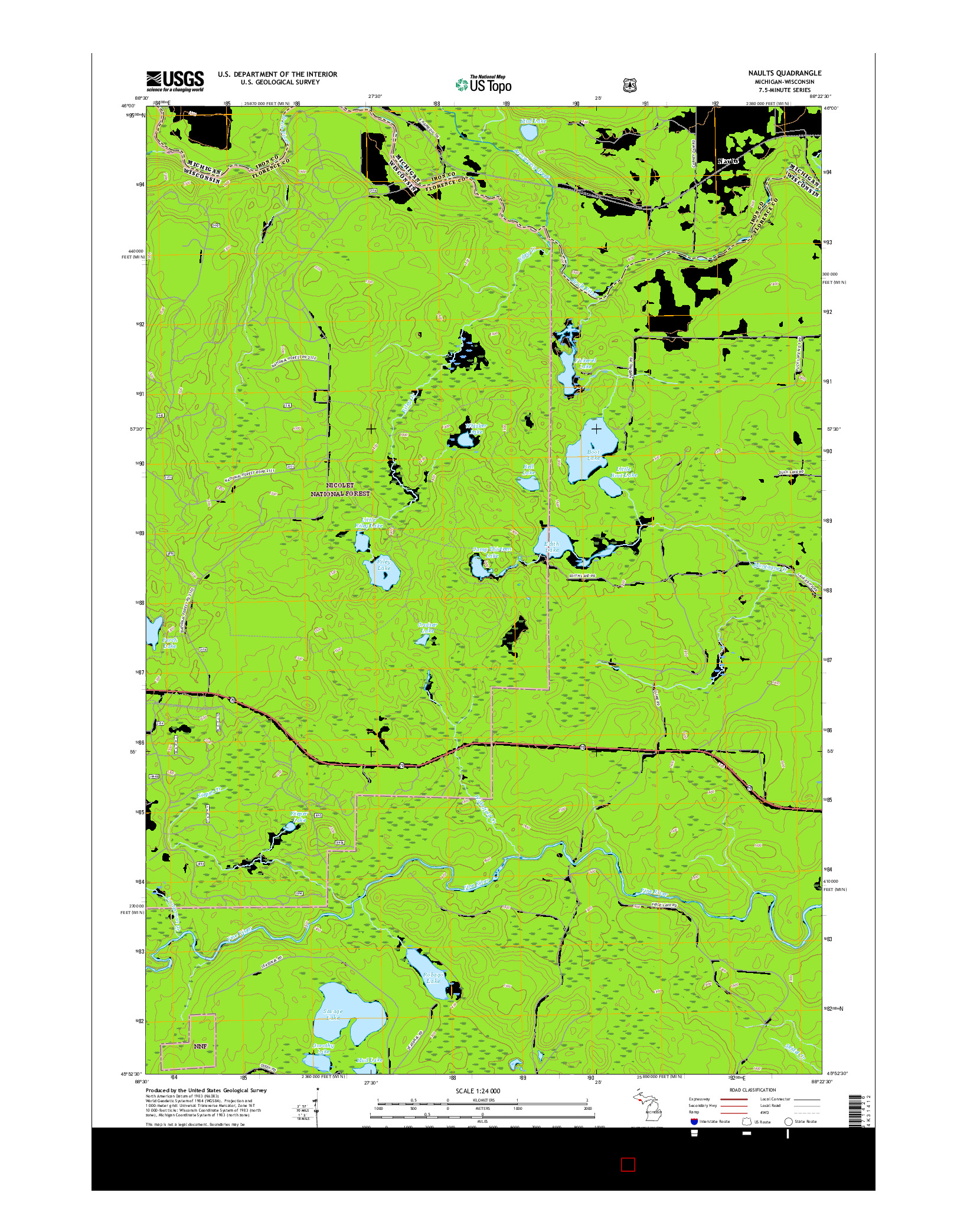 USGS US TOPO 7.5-MINUTE MAP FOR NAULTS, MI-WI 2017