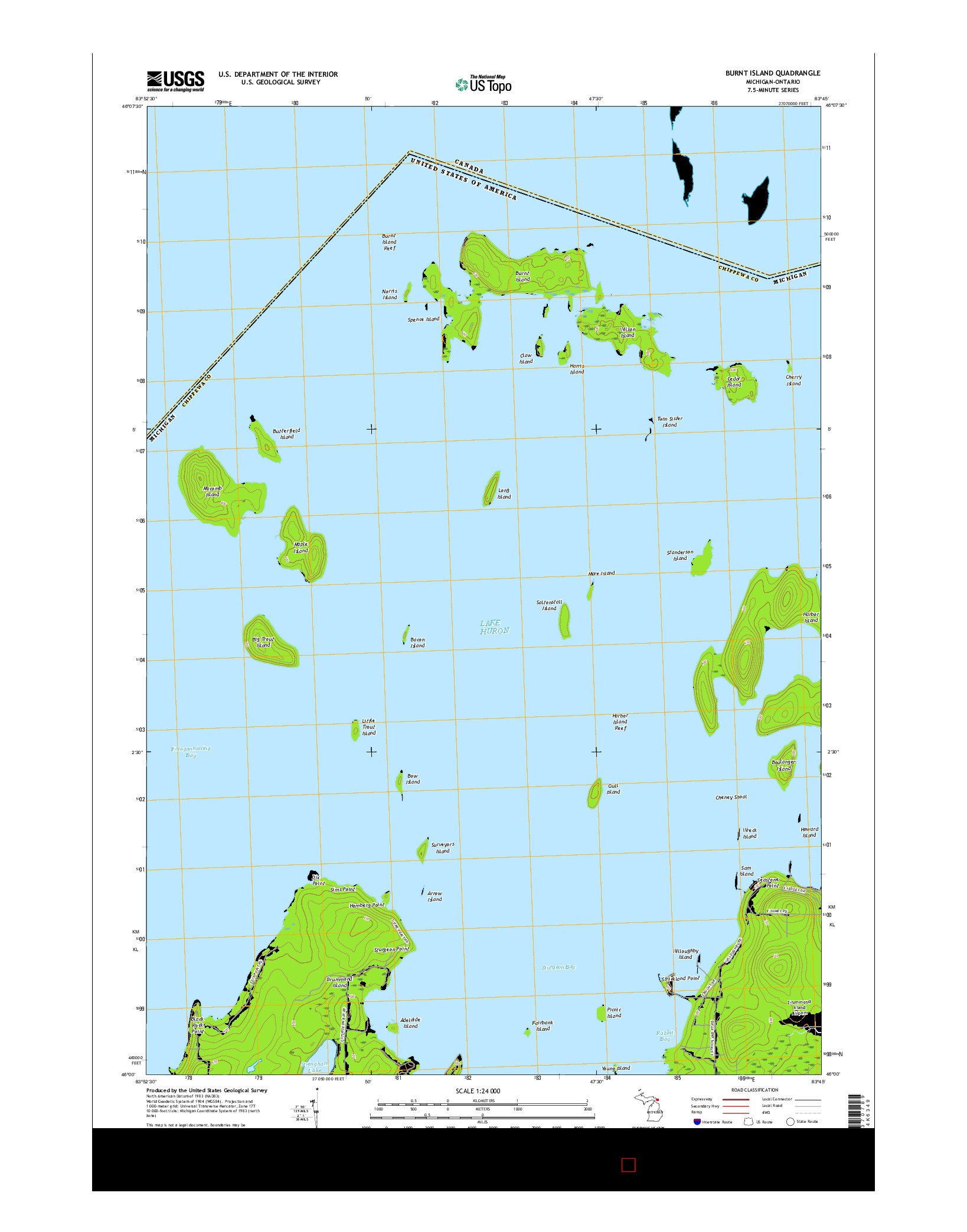 USGS US TOPO 7.5-MINUTE MAP FOR BURNT ISLAND, MI-ON 2017