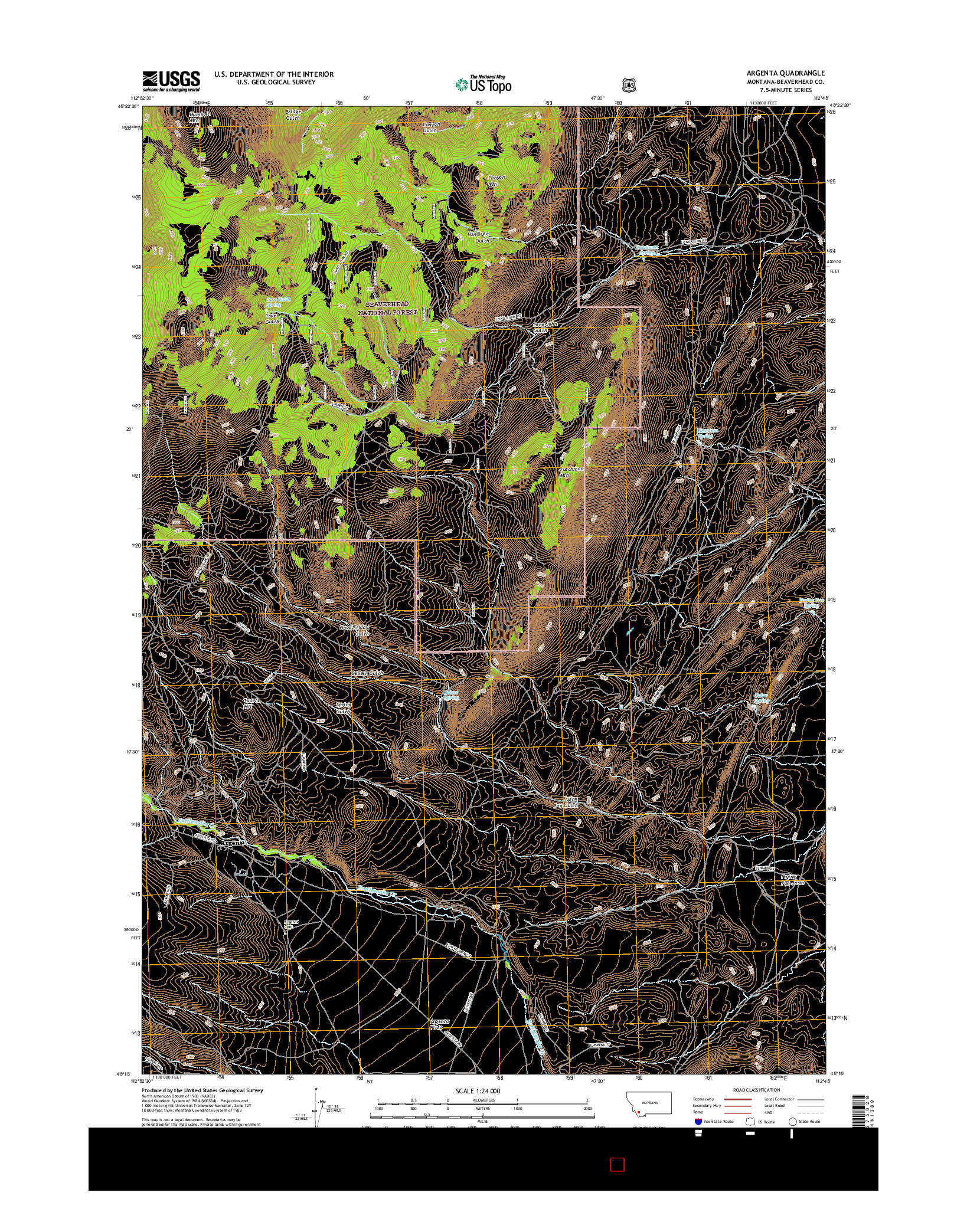 USGS US TOPO 7.5-MINUTE MAP FOR ARGENTA, MT 2017