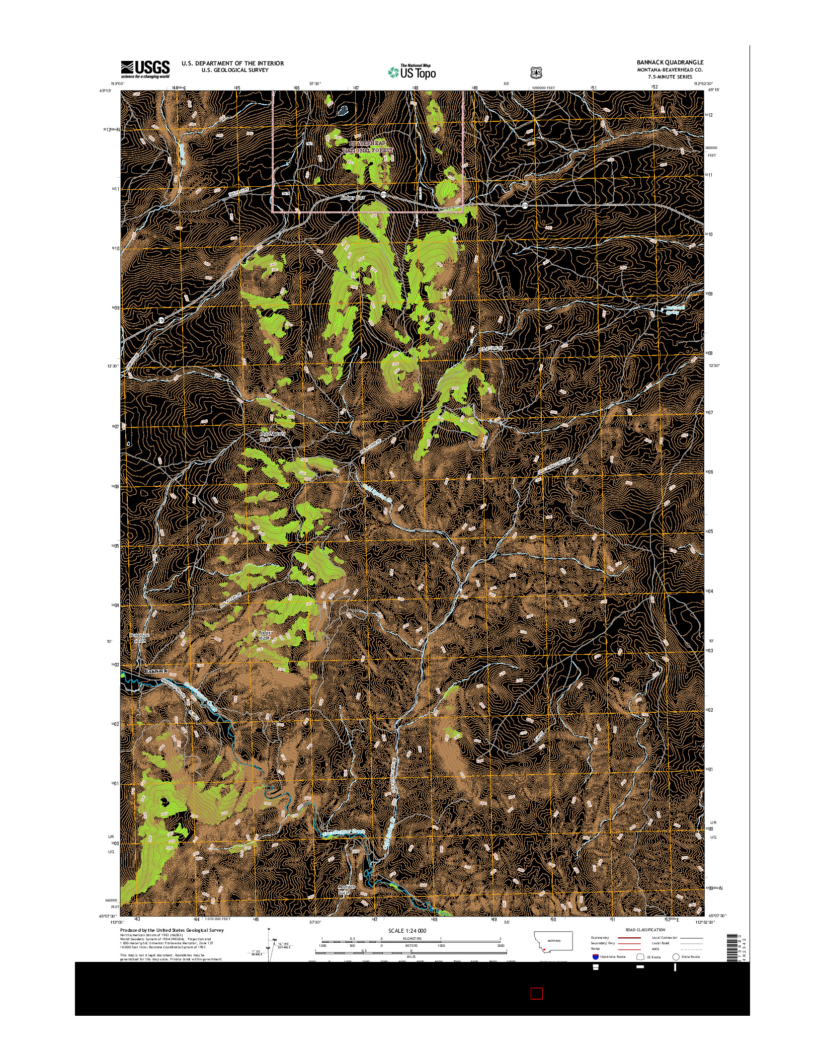 USGS US TOPO 7.5-MINUTE MAP FOR BANNACK, MT 2017