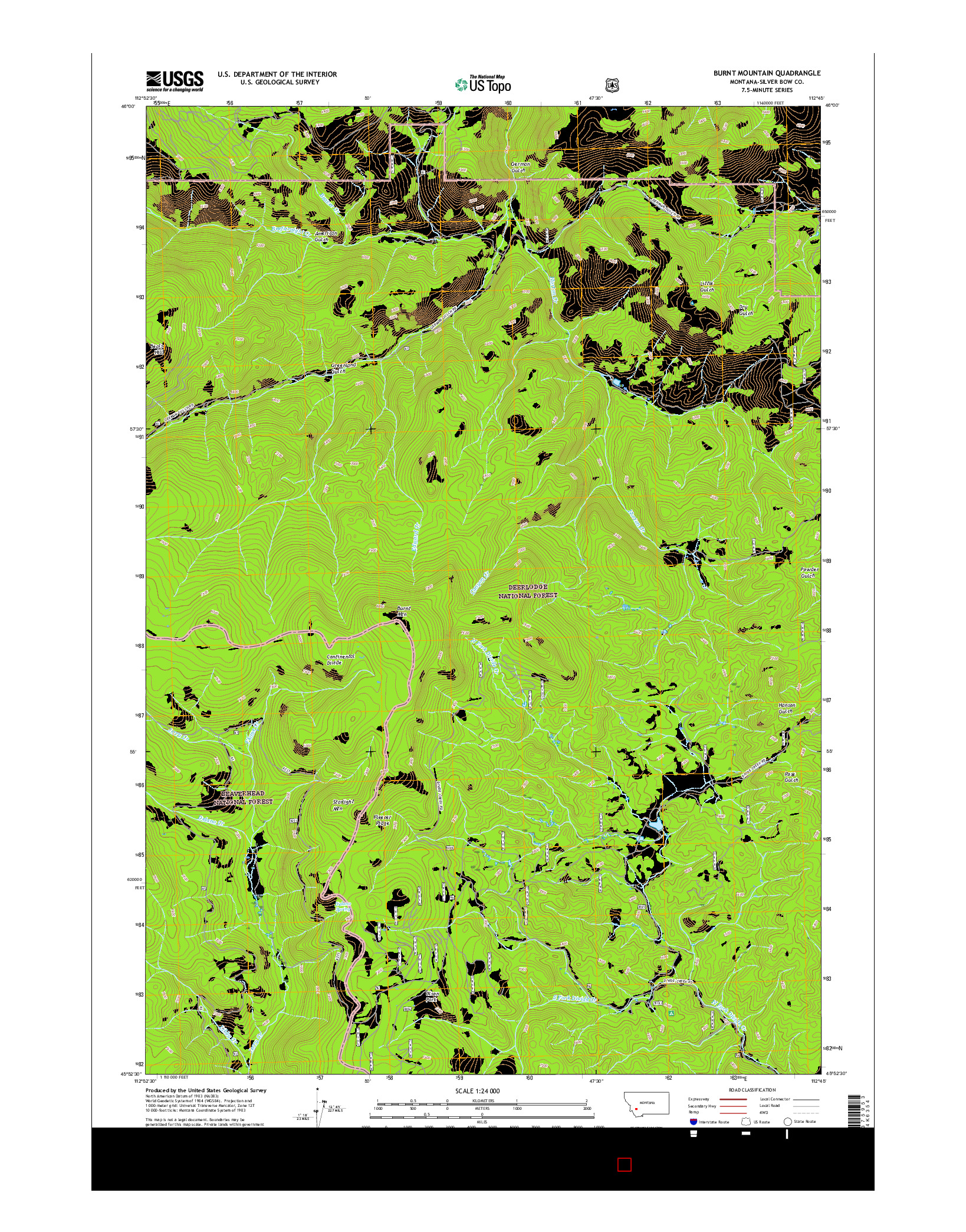 USGS US TOPO 7.5-MINUTE MAP FOR BURNT MOUNTAIN, MT 2017