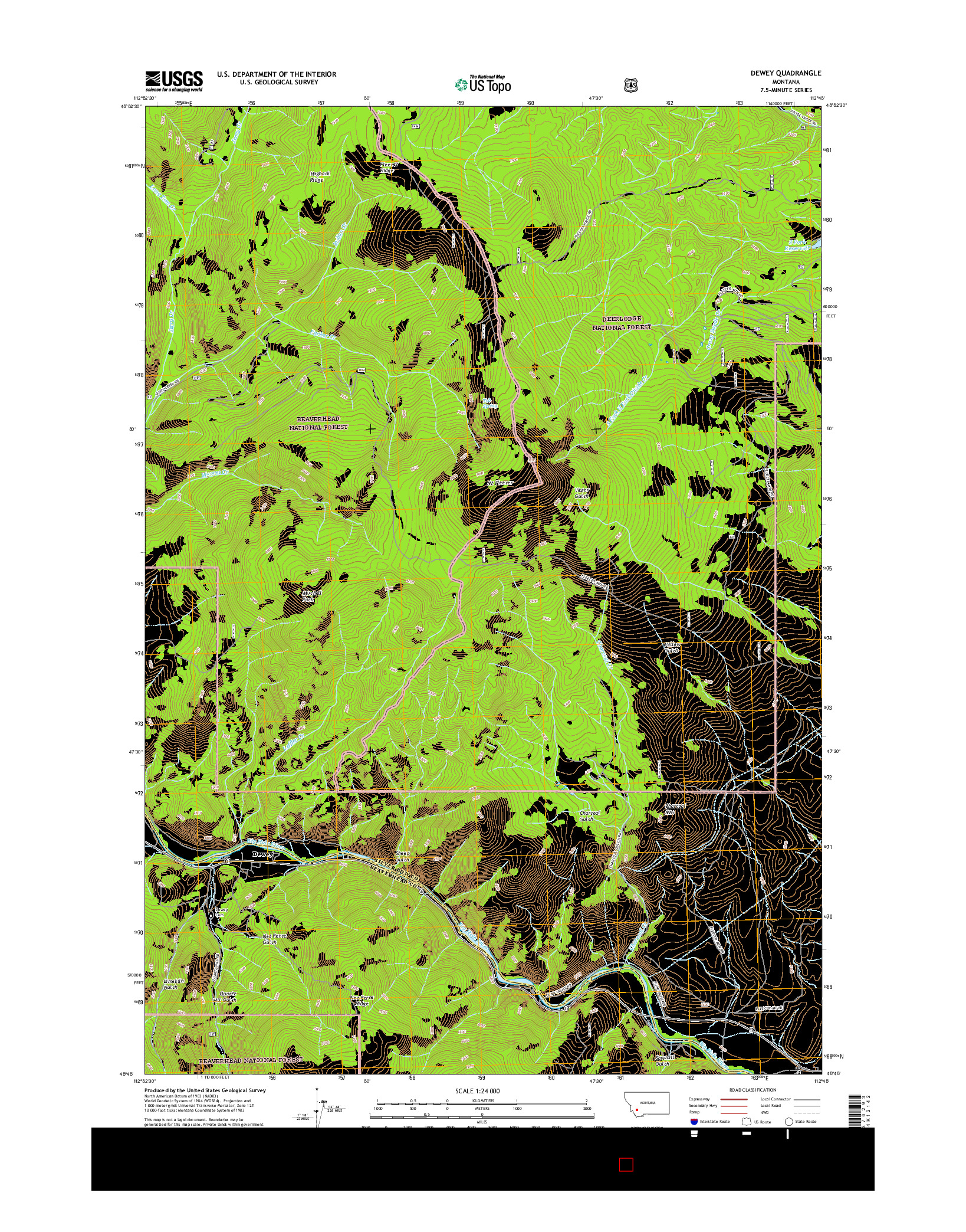 USGS US TOPO 7.5-MINUTE MAP FOR DEWEY, MT 2017