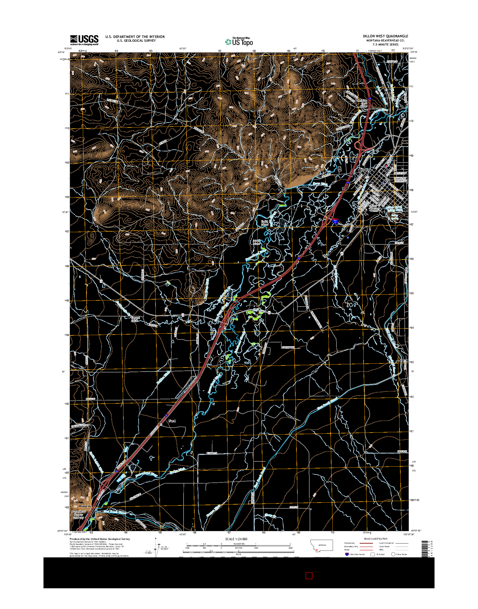 USGS US TOPO 7.5-MINUTE MAP FOR DILLON WEST, MT 2017