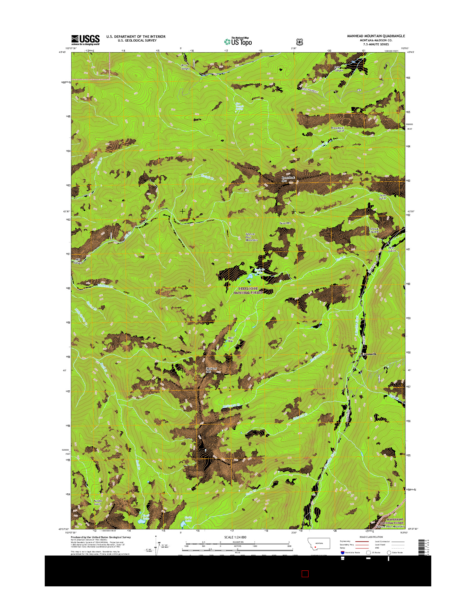 USGS US TOPO 7.5-MINUTE MAP FOR MANHEAD MOUNTAIN, MT 2017